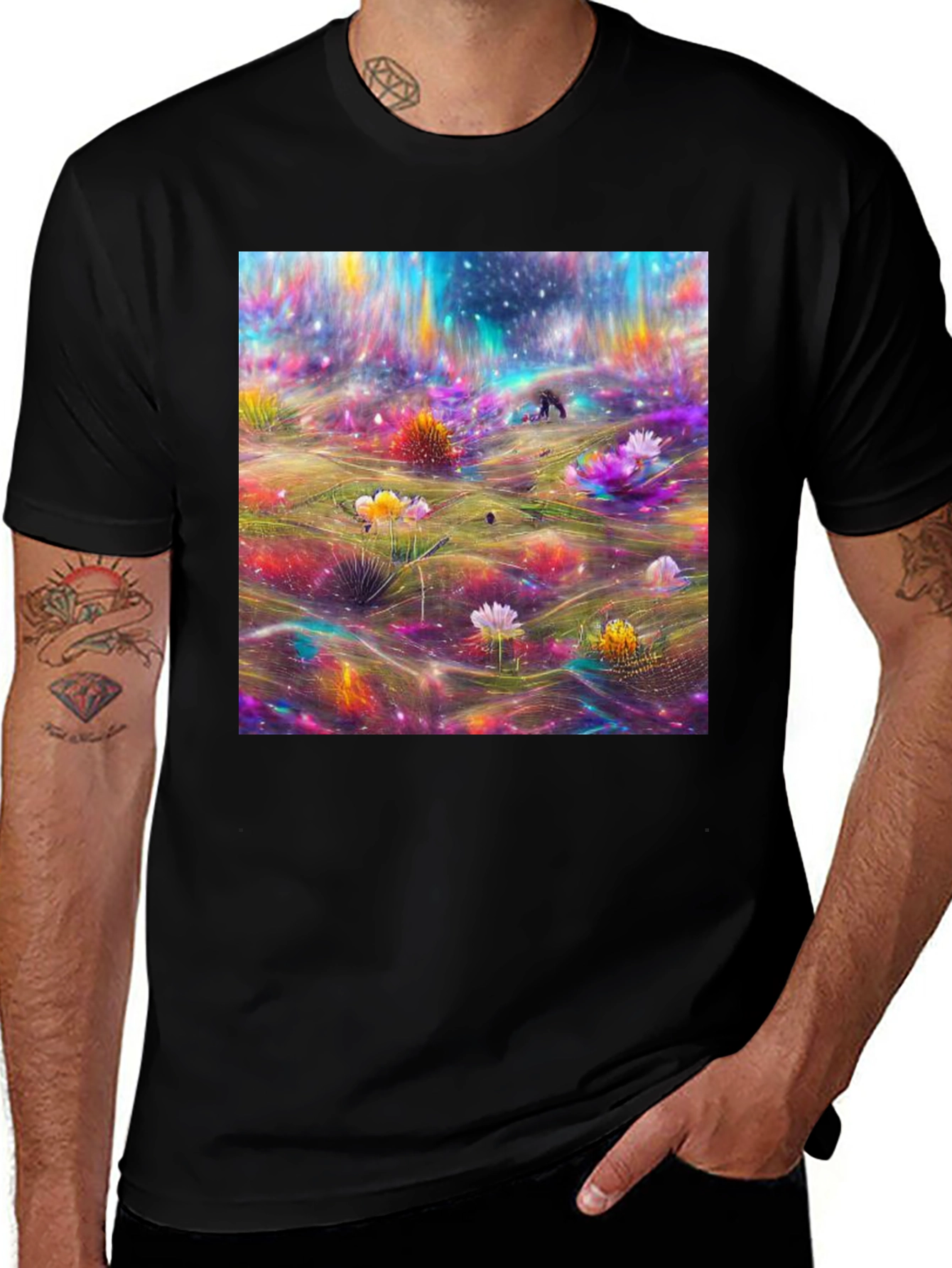 Variant 9 of Floral Galaxy T-Shirt - Men's Black Tee
