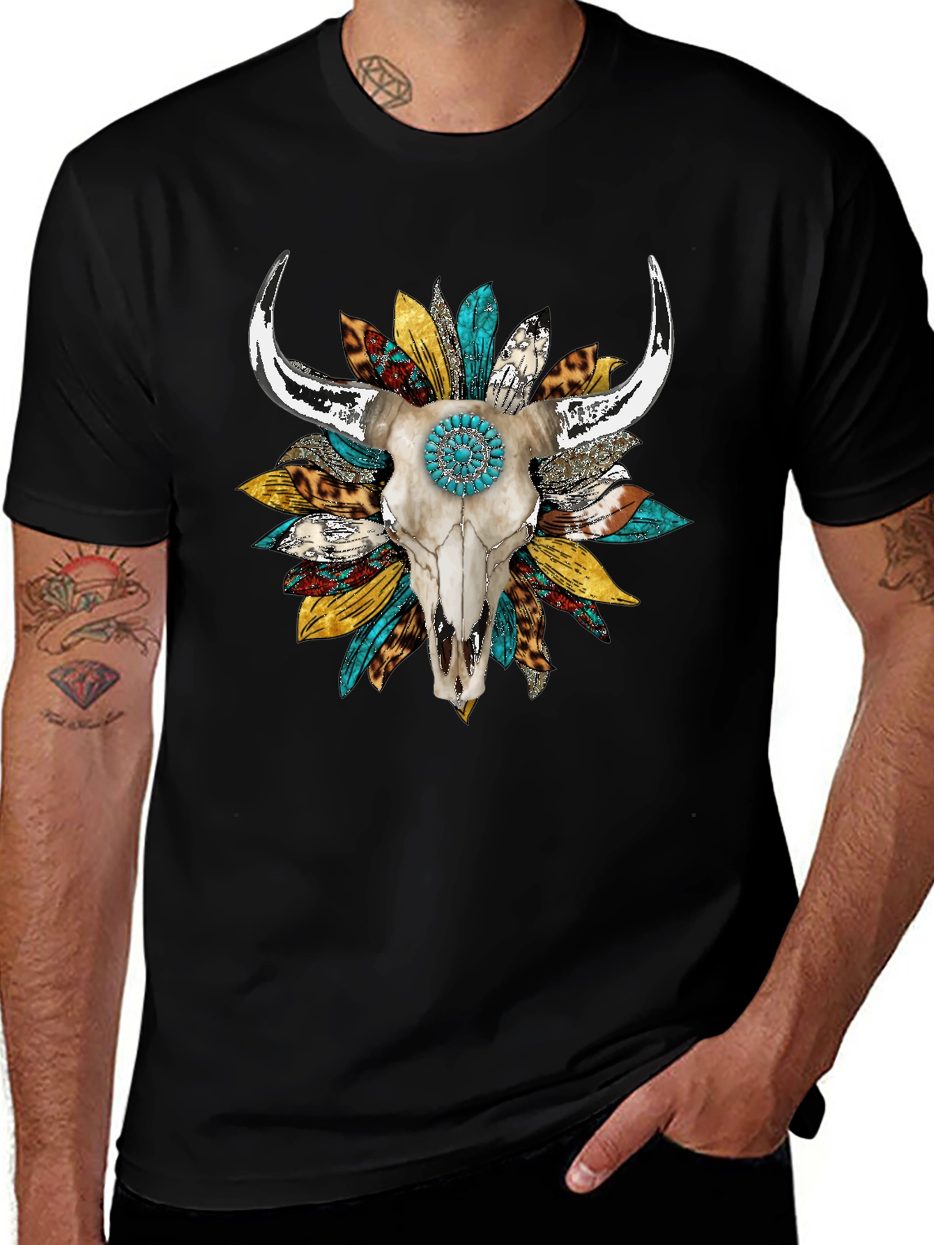 Black Skull & Sunflower Graphic Tee main image