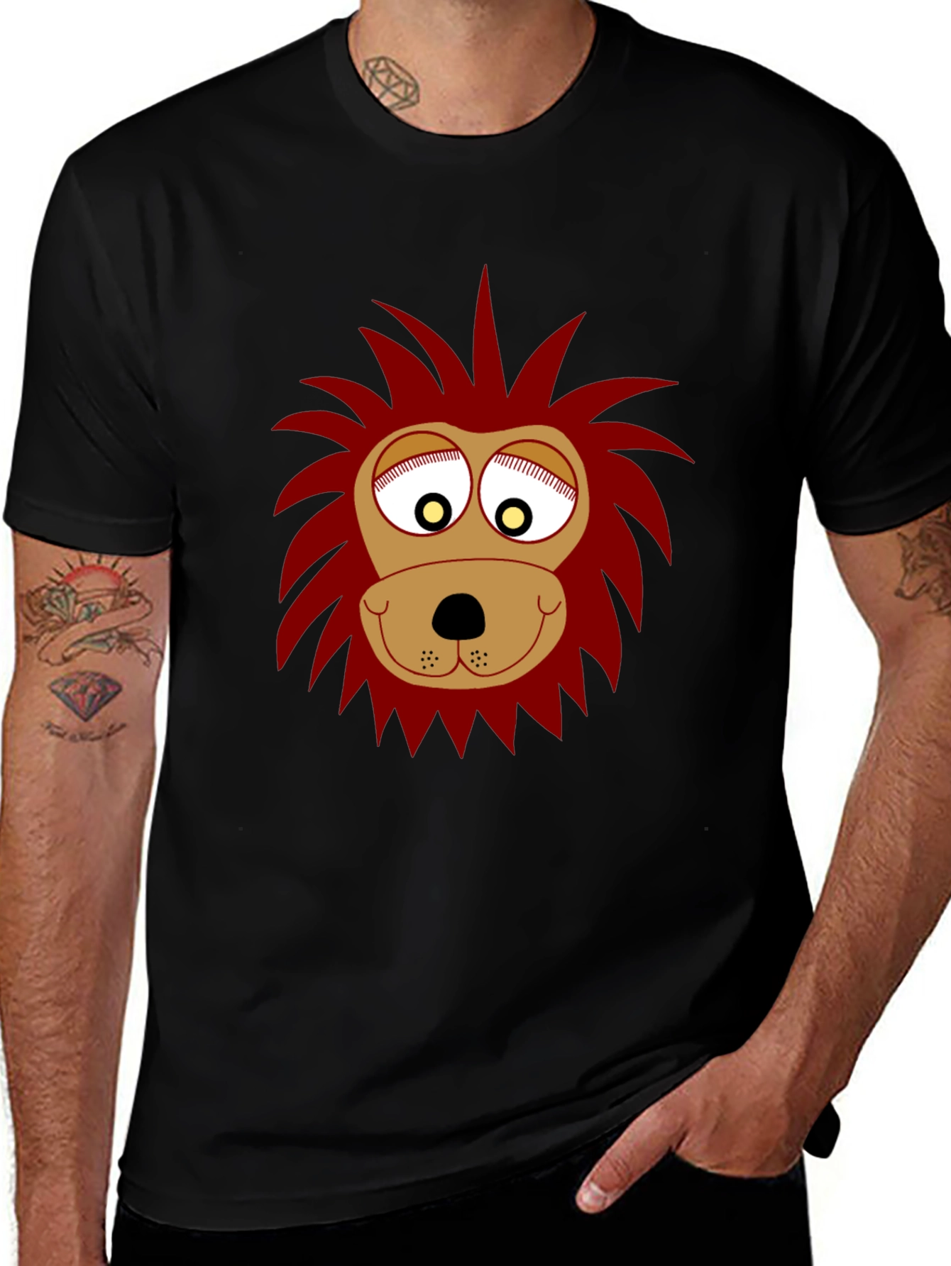 Variant 3 of Funny Lion Face Graphic Black T-Shirt