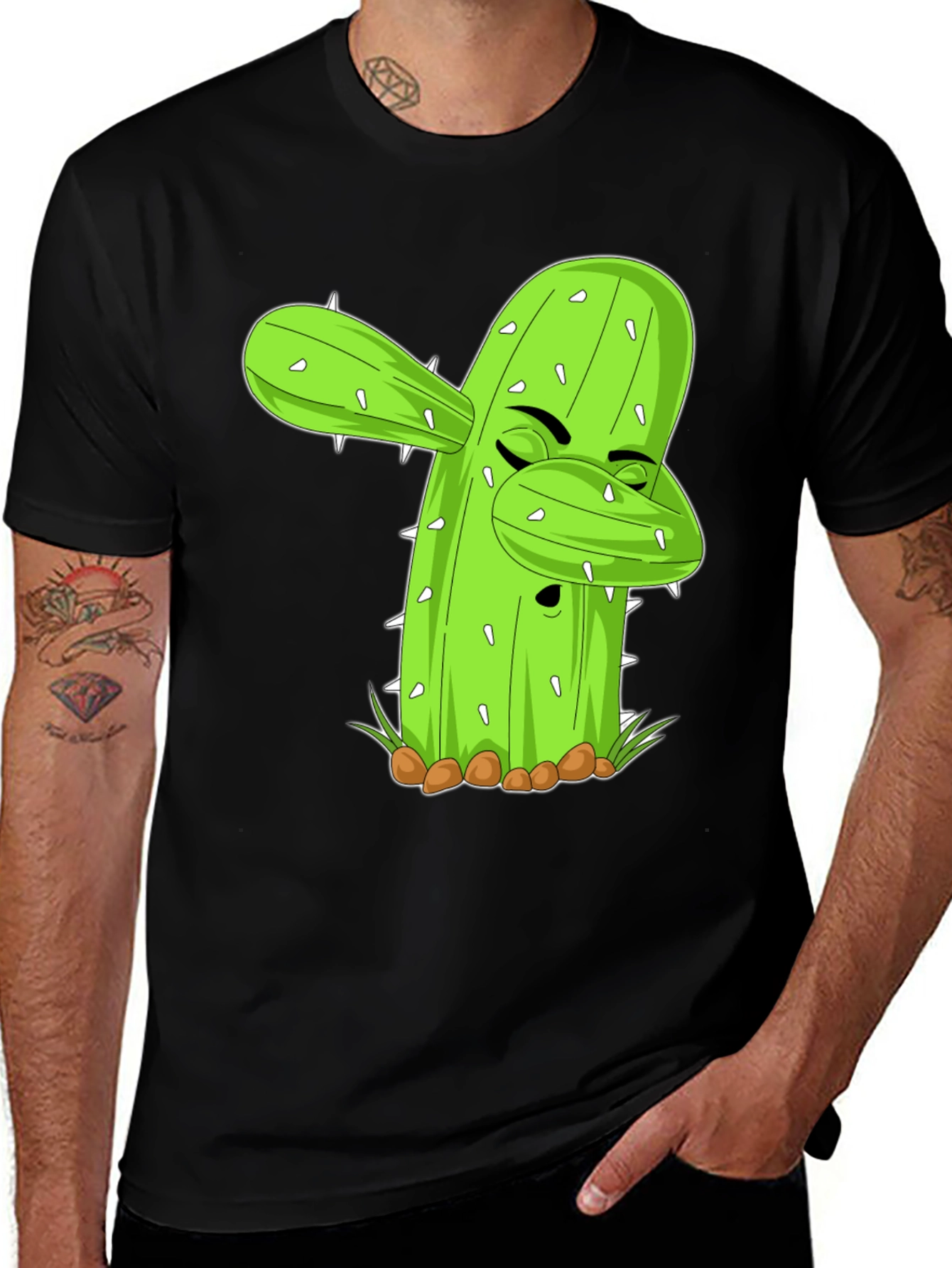 Variant 21 of Dabbing Cactus Graphic Tee - Black Cotton Shirt