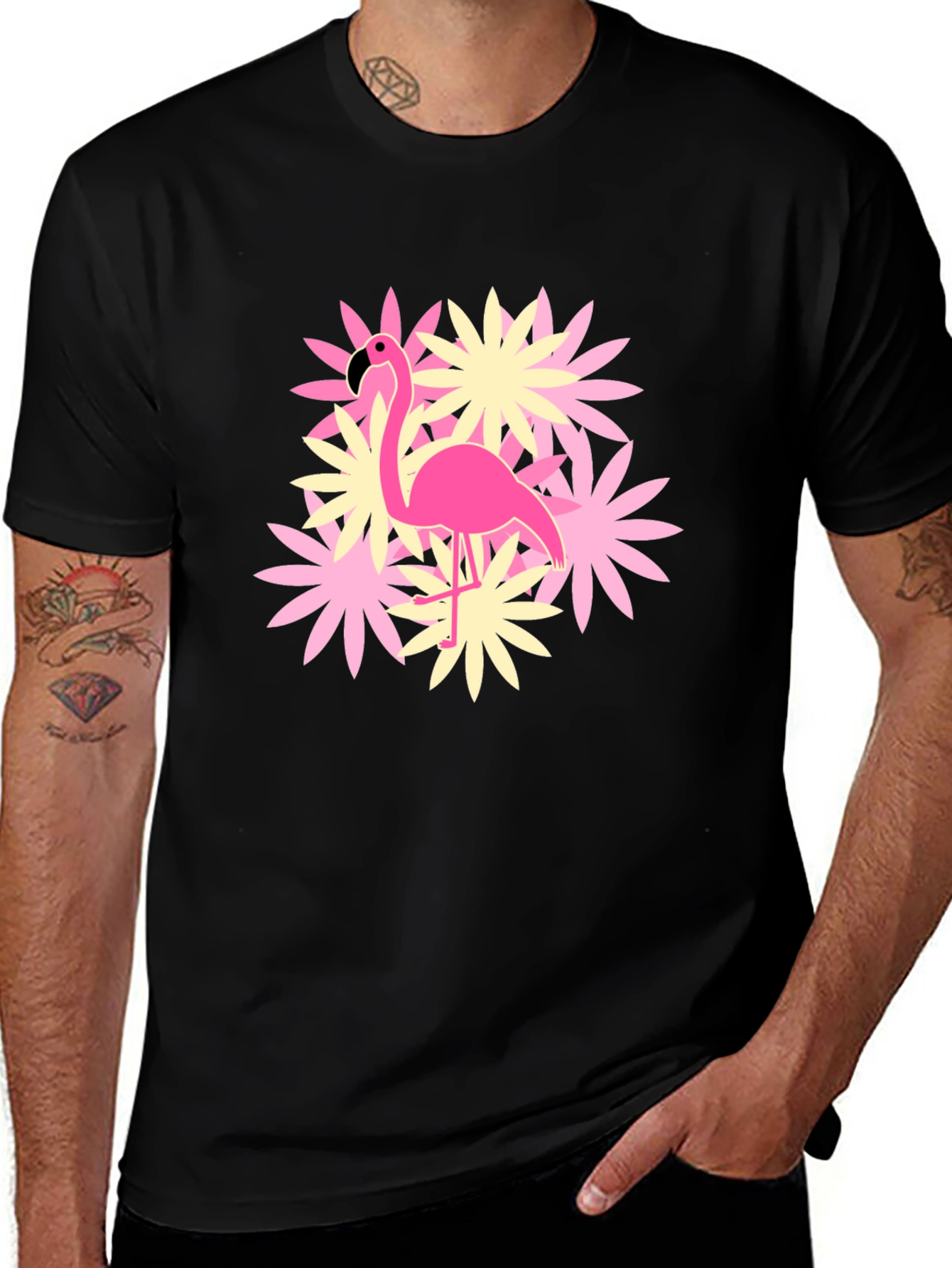 Variant 22 of Flamingo Flower Graphic T-Shirt - Black