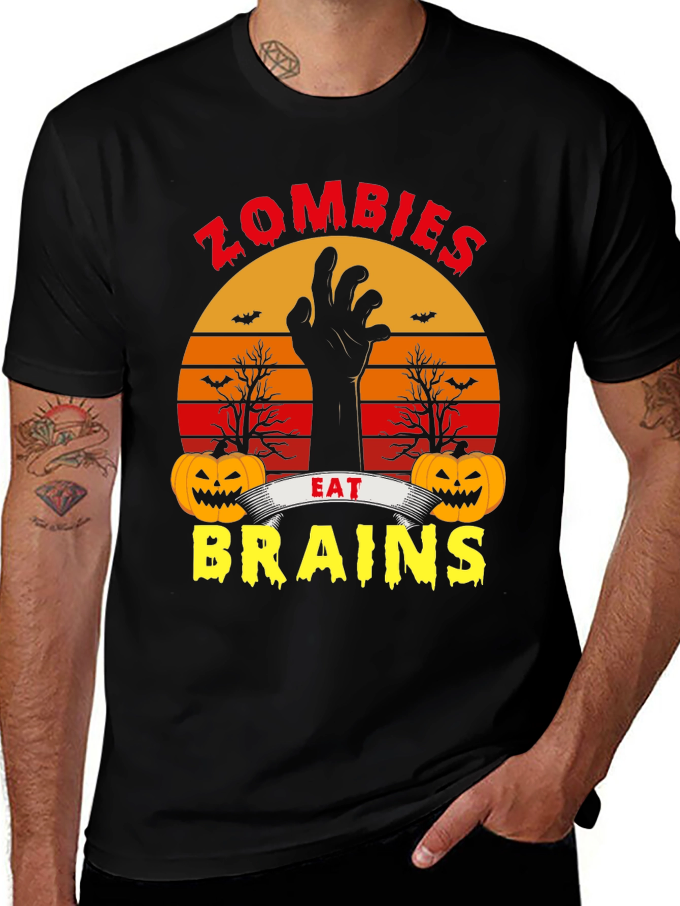 Zombies Eat Brains Halloween Graphic T-Shirt