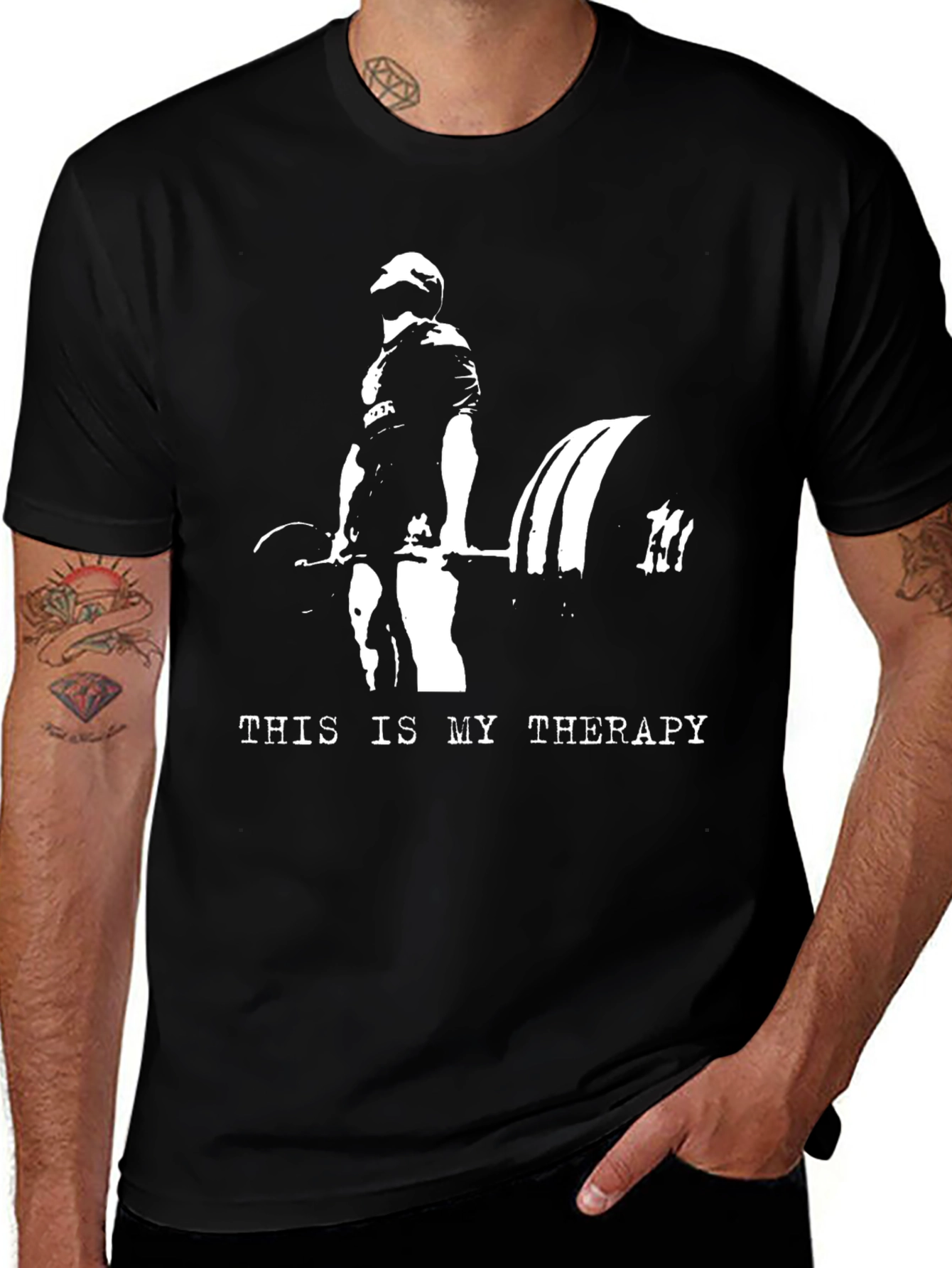 Variant 23 of Weightlifting Therapy T-Shirt - Black Gym Tee