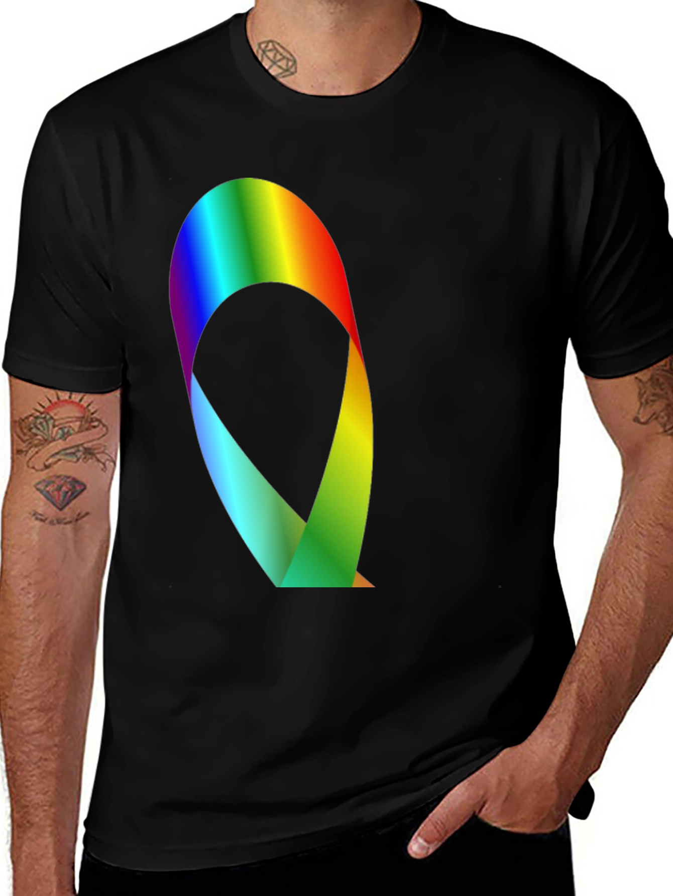 Variant 17 of Rainbow Ribbon Graphic Black T-Shirt