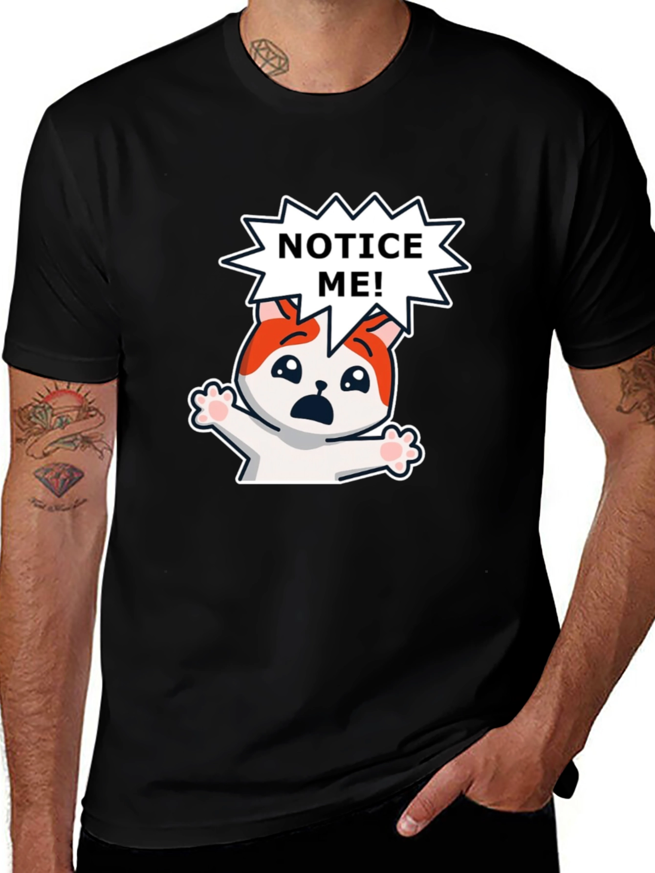 Variant 29 of Notice Me! Cartoon Cat Black T-Shirt