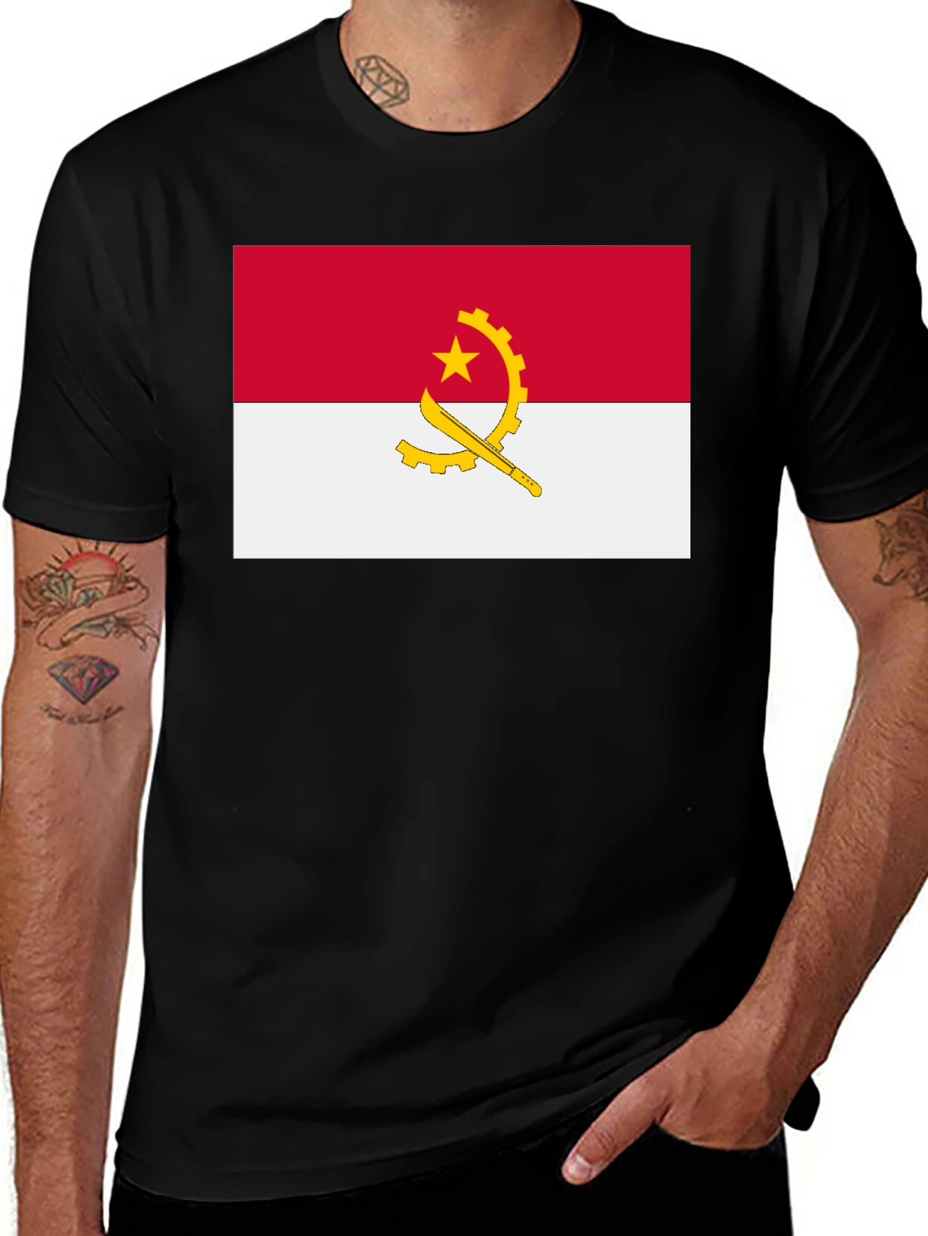 Angola Flag Graphic Tee - Black Cotton T-Shirt