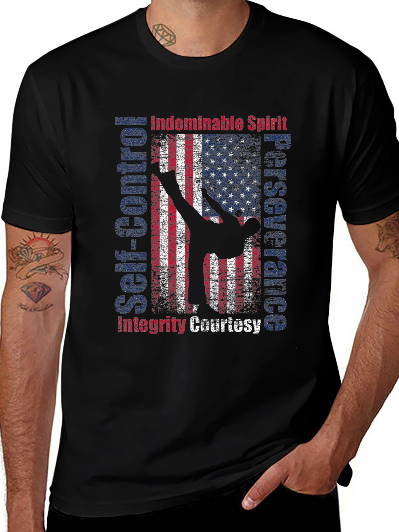 Martial Arts American Flag Patriotic Graphic T-Shirt