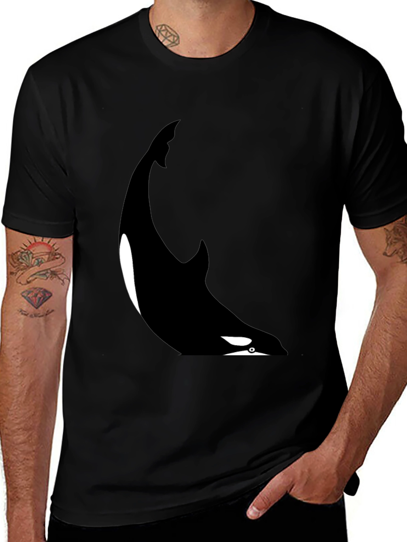 Variant 13 of Orca Whale Graphic Tee - Black Cotton Blend T-Shirt