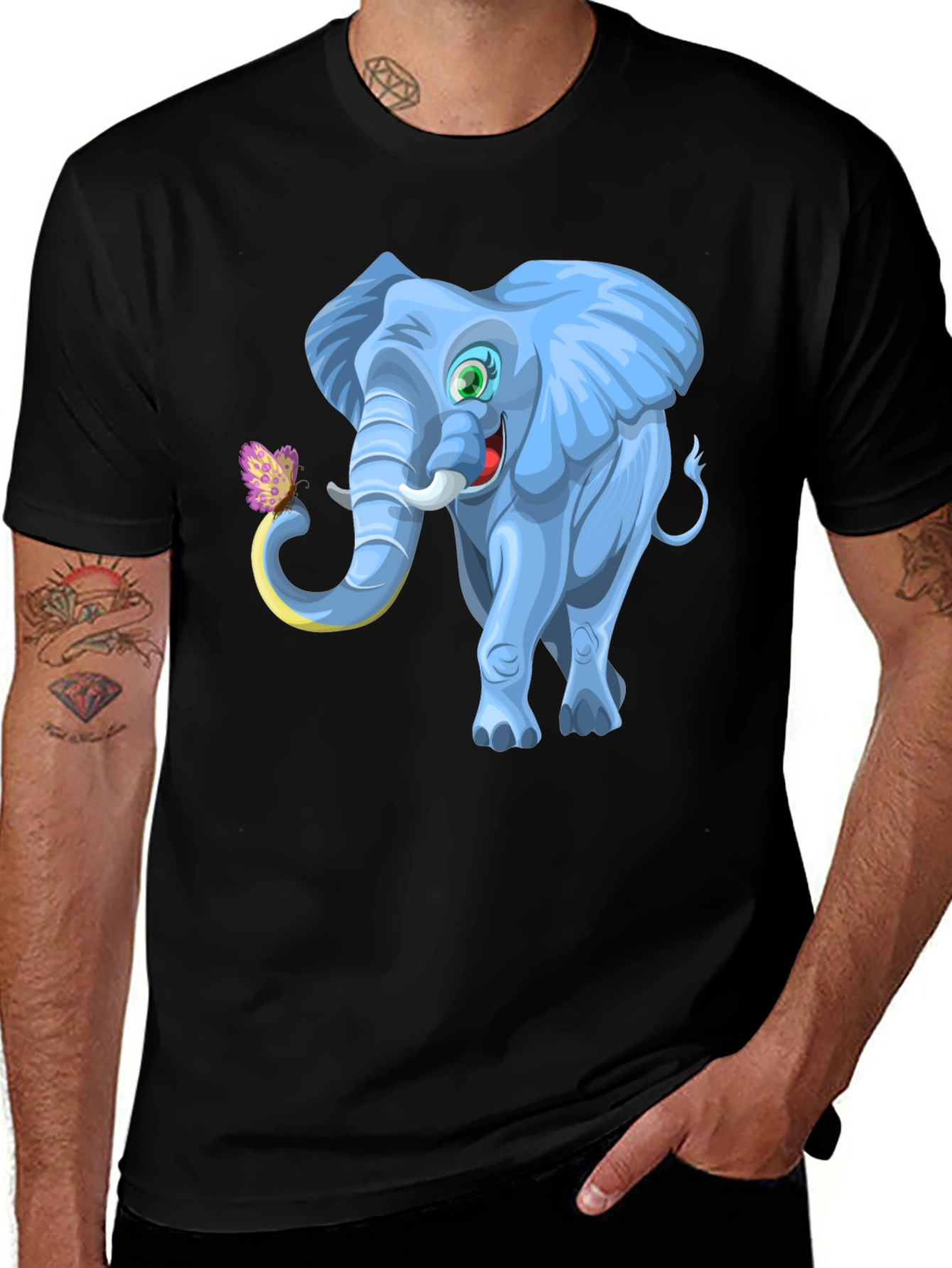 Variant 9 of Cartoon Elephant Graphic Tee - Black Cotton Blend