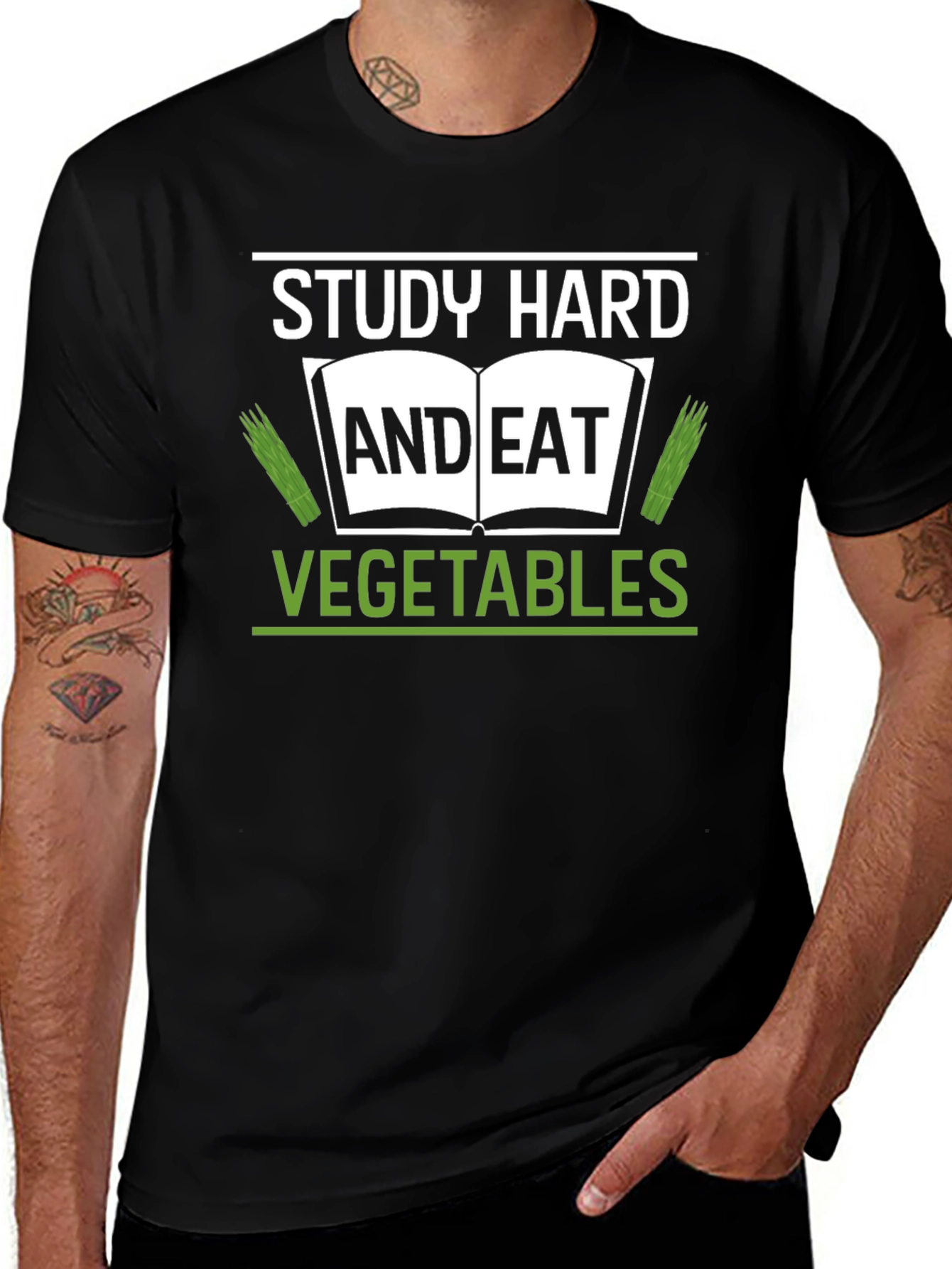 Study Hard & Eat Vegetables Black T-Shirt