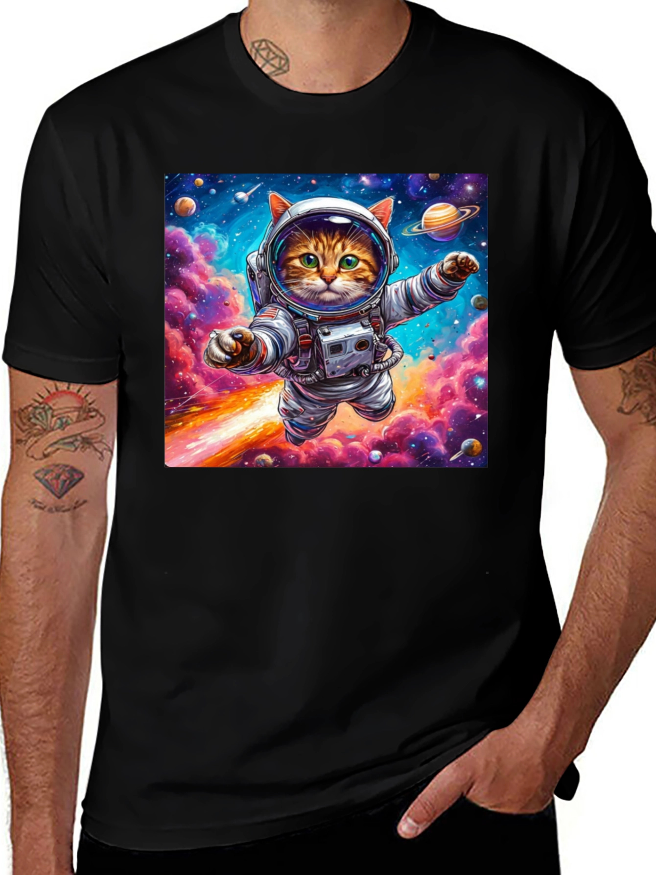 Variant 11 of Astronaut Cat Graphic Tee - Space Adventure T-Shirt