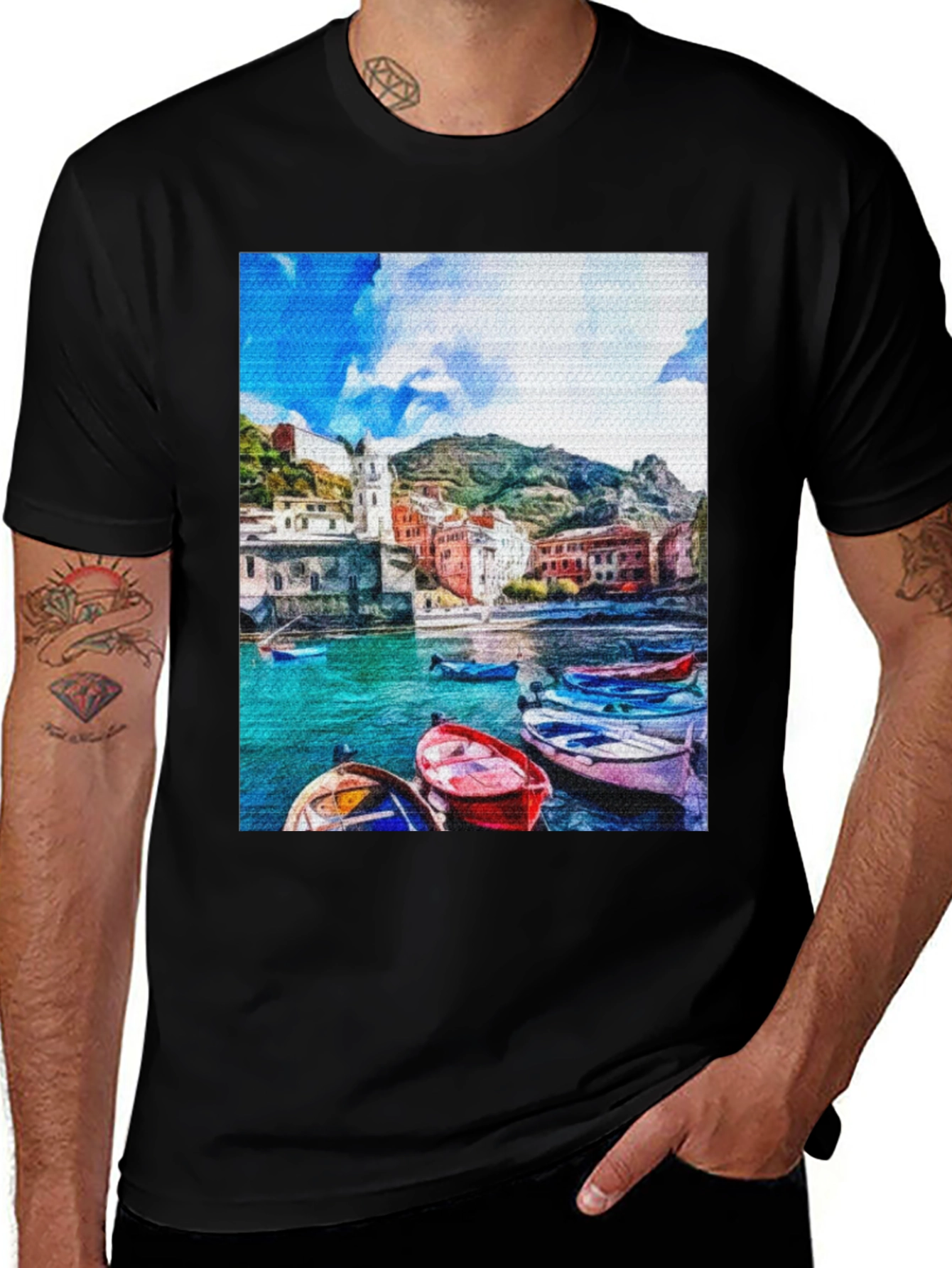 Variant 24 of Coastal Village Boat T-Shirt - Vibrant Graphic Tee
