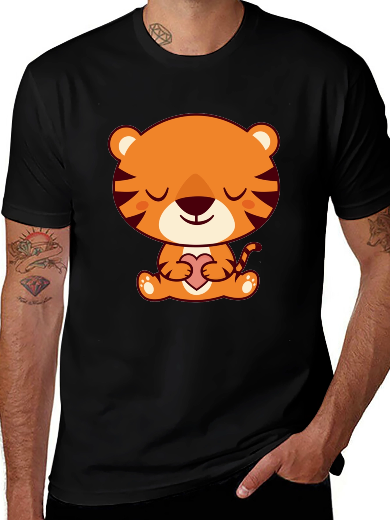 Variant 6 of Cute Cartoon Tiger Holding Heart T-Shirt