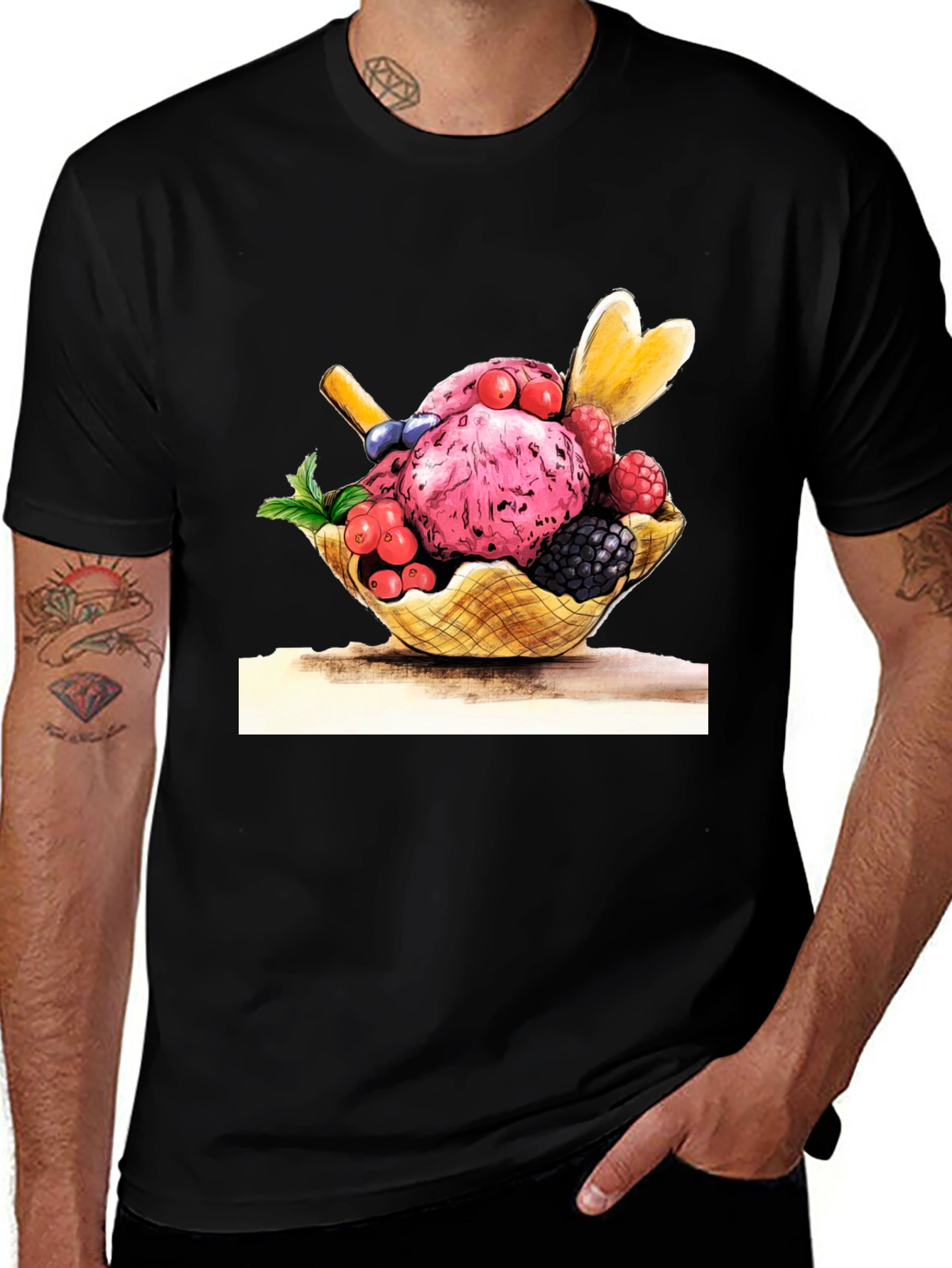 Variant 21 of Ice Cream Graphic Black T-Shirt