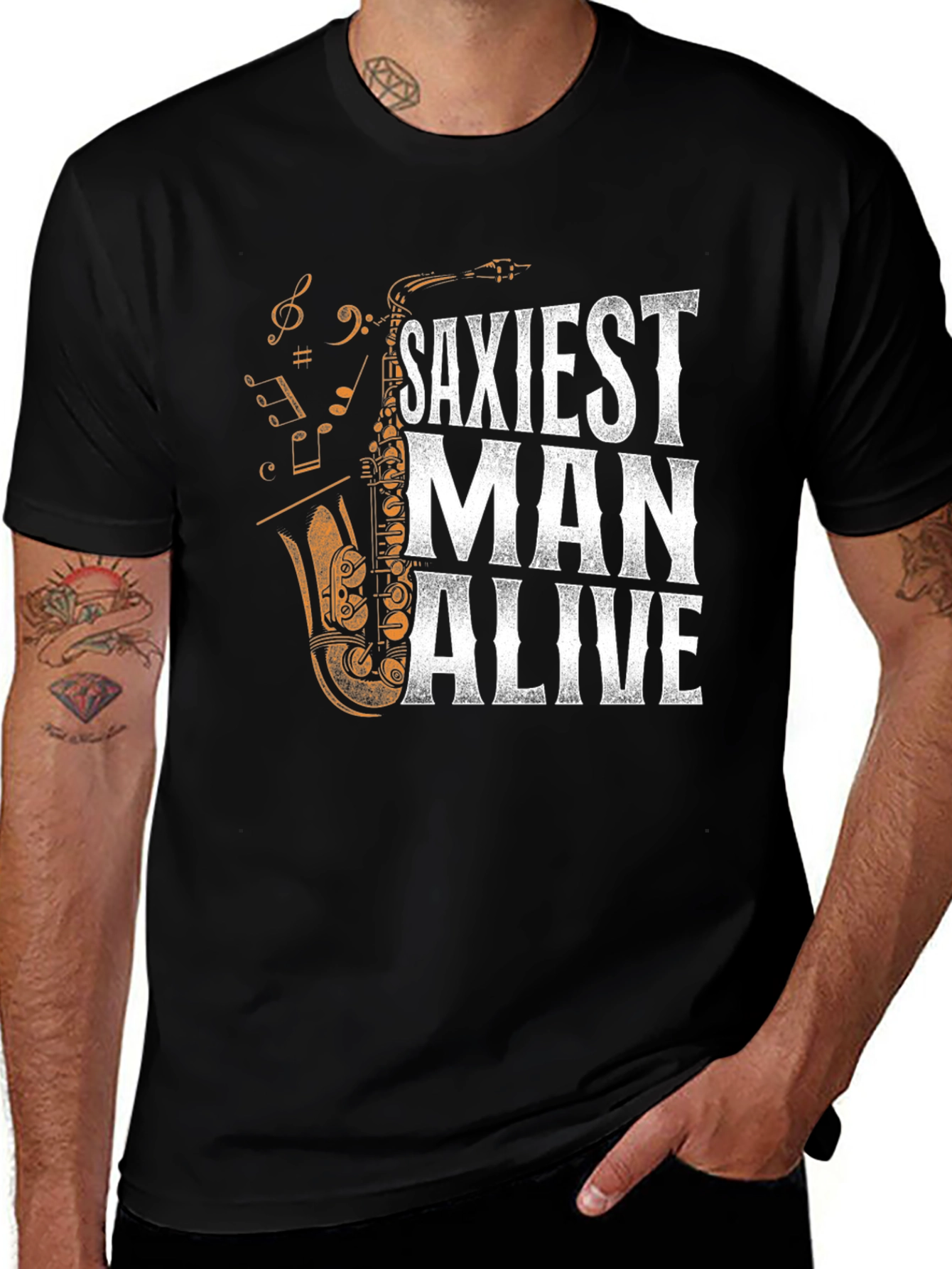 Variant 18 of Saxiest Man Alive Graphic T-Shirt - Black