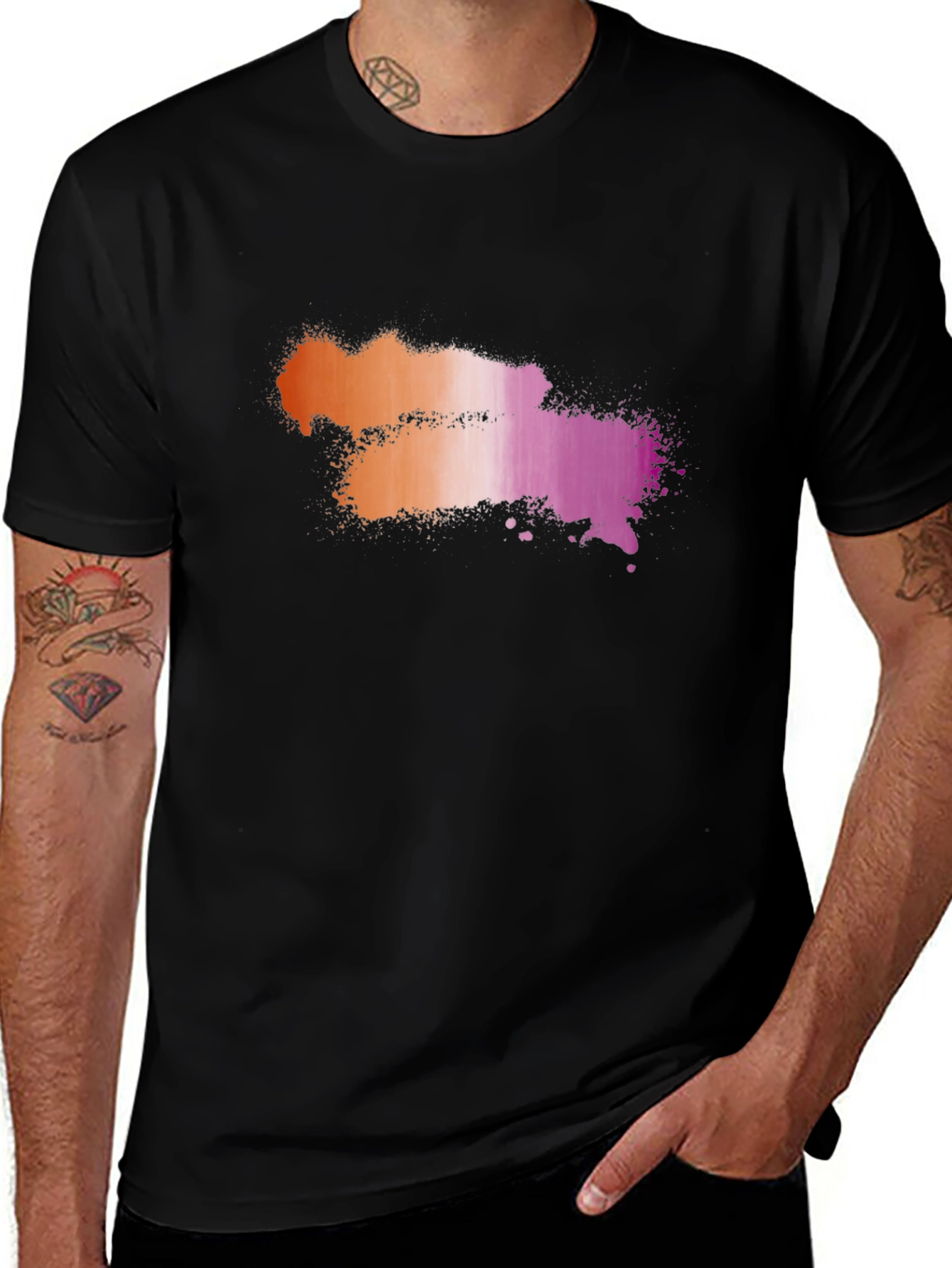 Variant 28 of Lesbian Flag Graphic Tee - Black Cotton Shirt