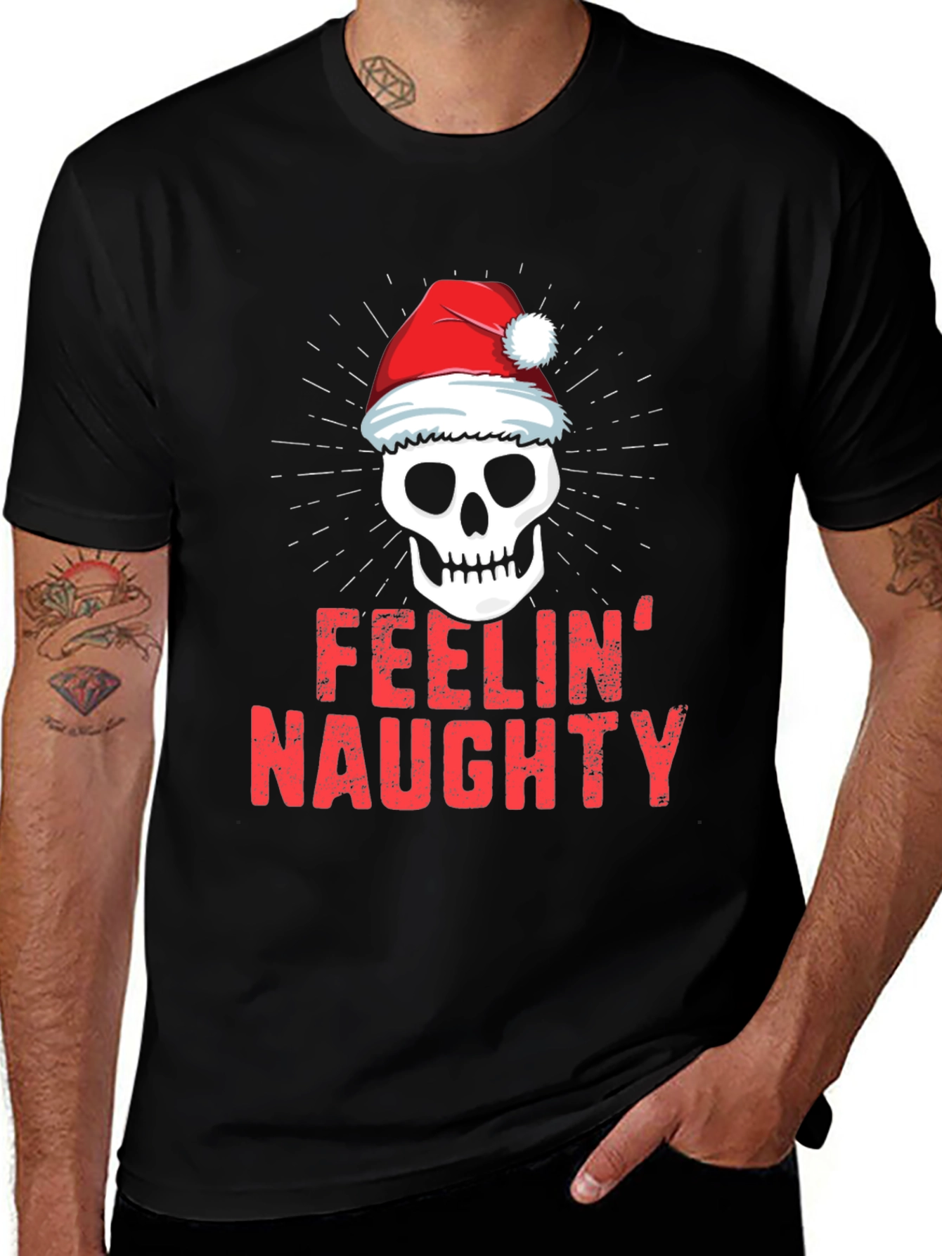Feelin' Naughty Christmas Skull Graphic T-Shirt