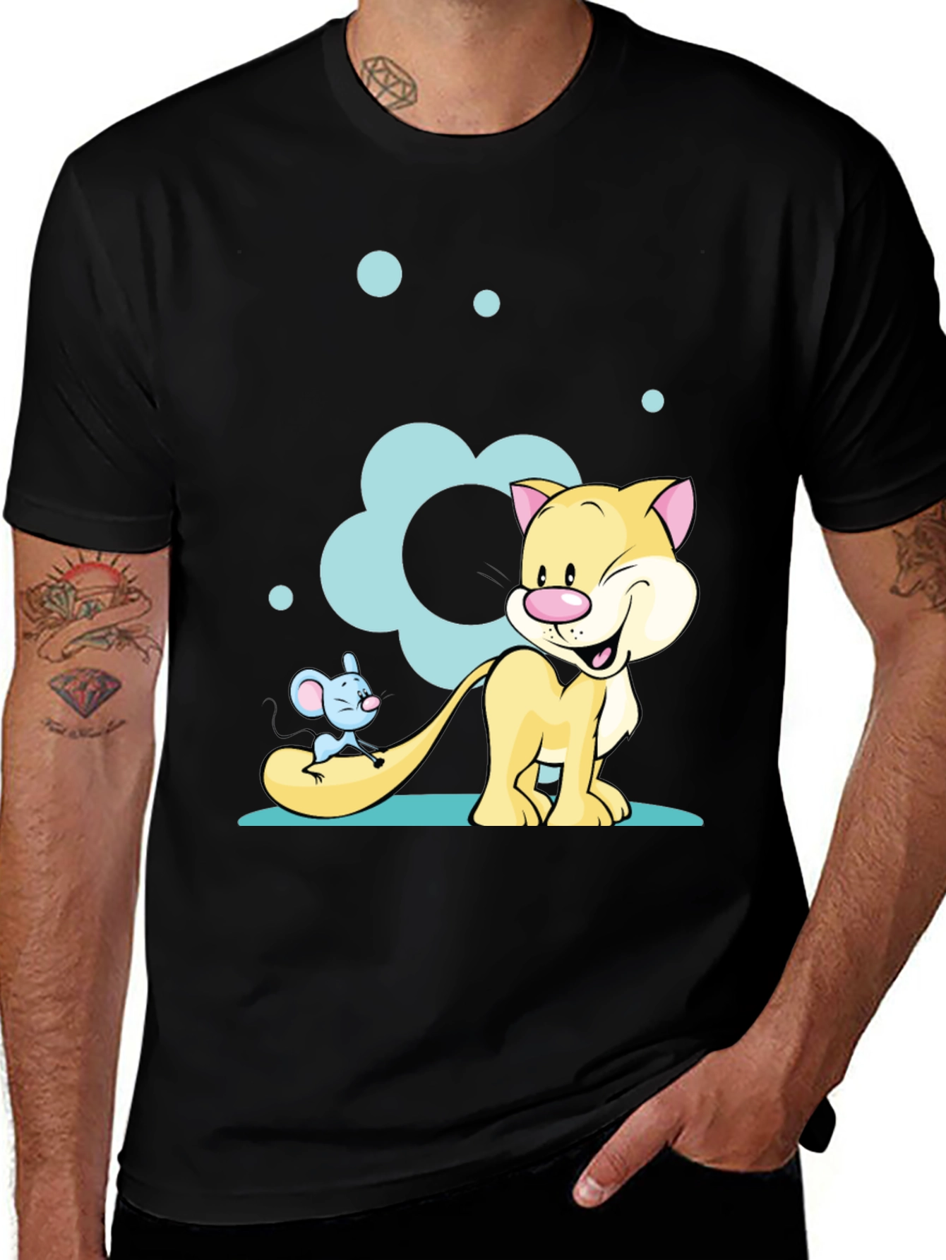 Cartoon Cat & Mouse Graphic T-Shirt