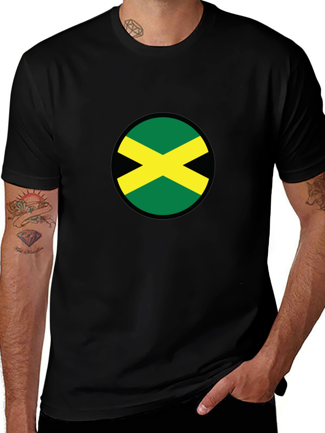 Jamaica Flag T-Shirt - Black Round Neck