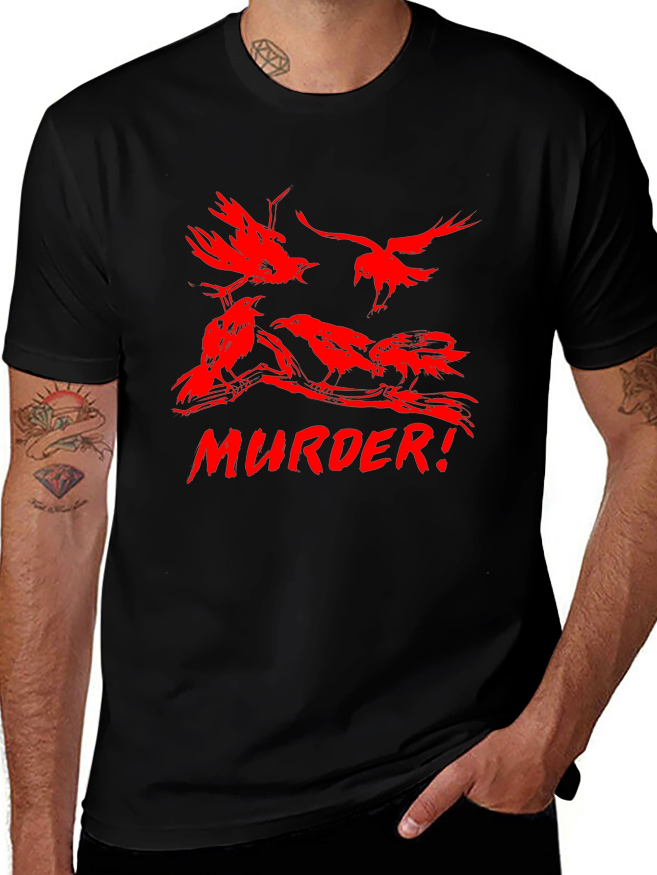 Variant 8 of Murder of Crows Graphic Tee - Bold Red Design