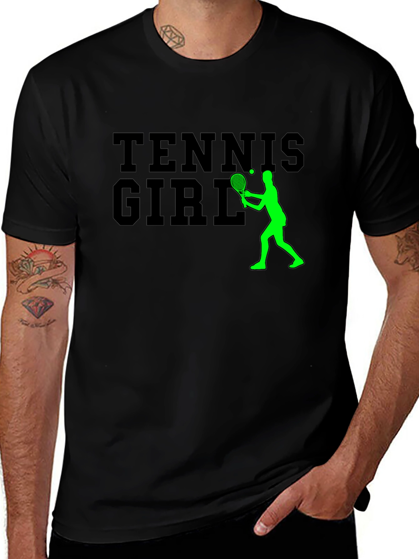 Variant 13 of Tennis Girl Graphic Tee - Black Cotton T-Shirt