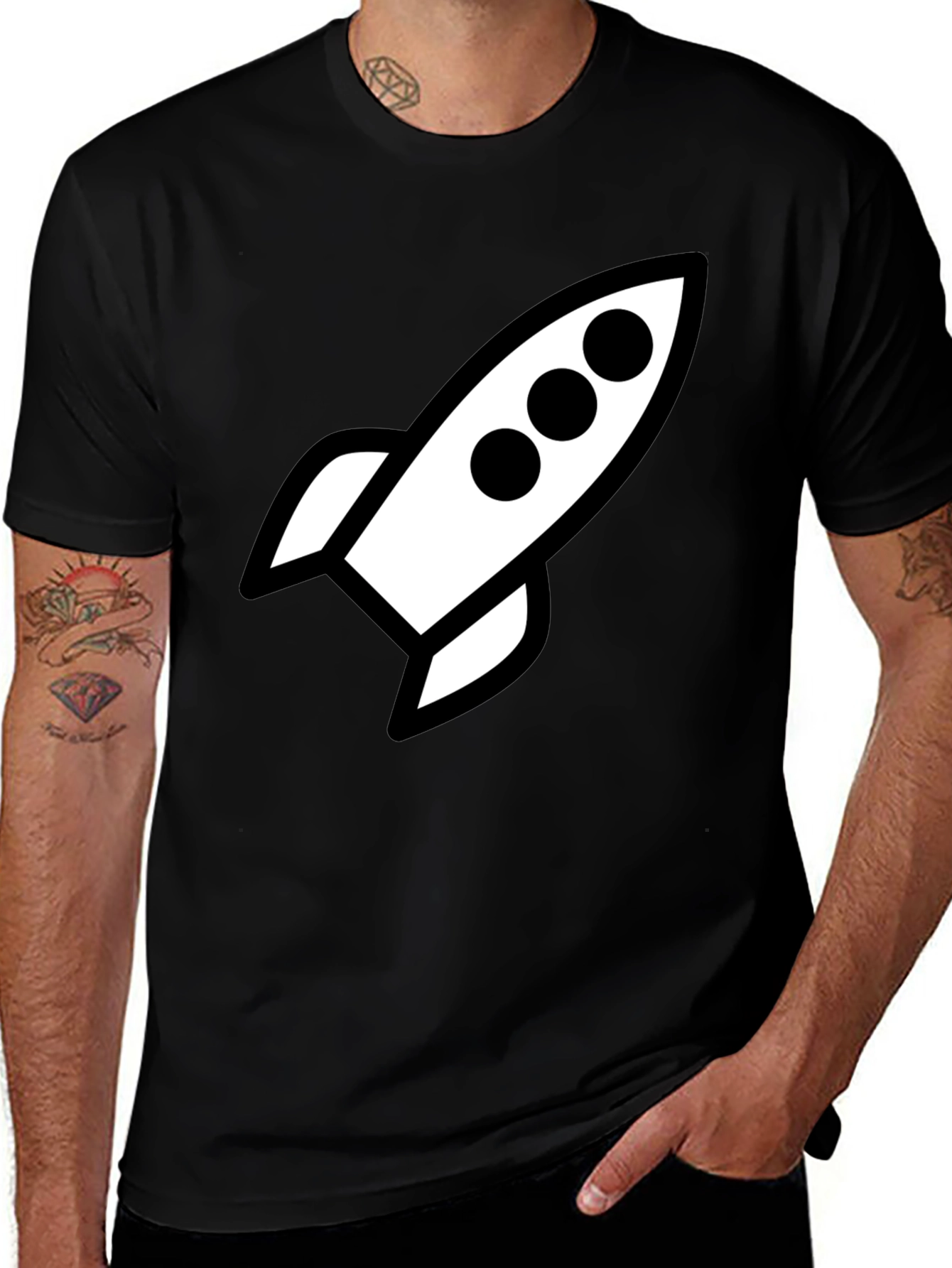 Variant 29 of Rocket Graphic T-Shirt - Black Cotton Blend