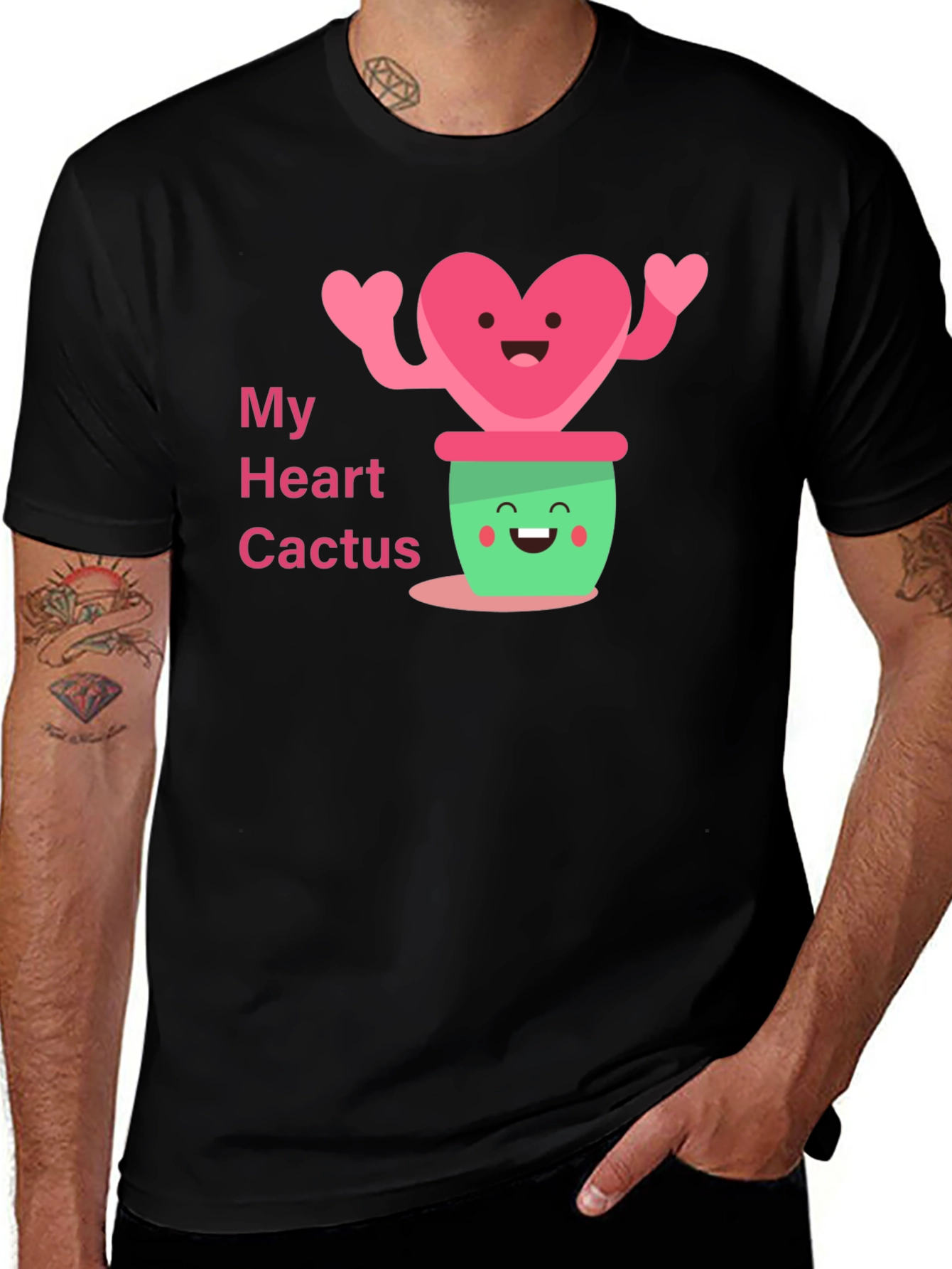 Variant 22 of My Heart Cactus Graphic Tee - Black Casual T-Shirt