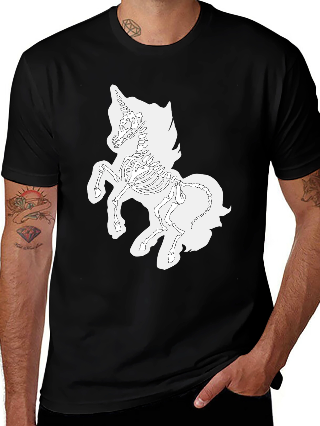 Black Unicorn Skeleton Graphic Tee - Black T-Shirt main image