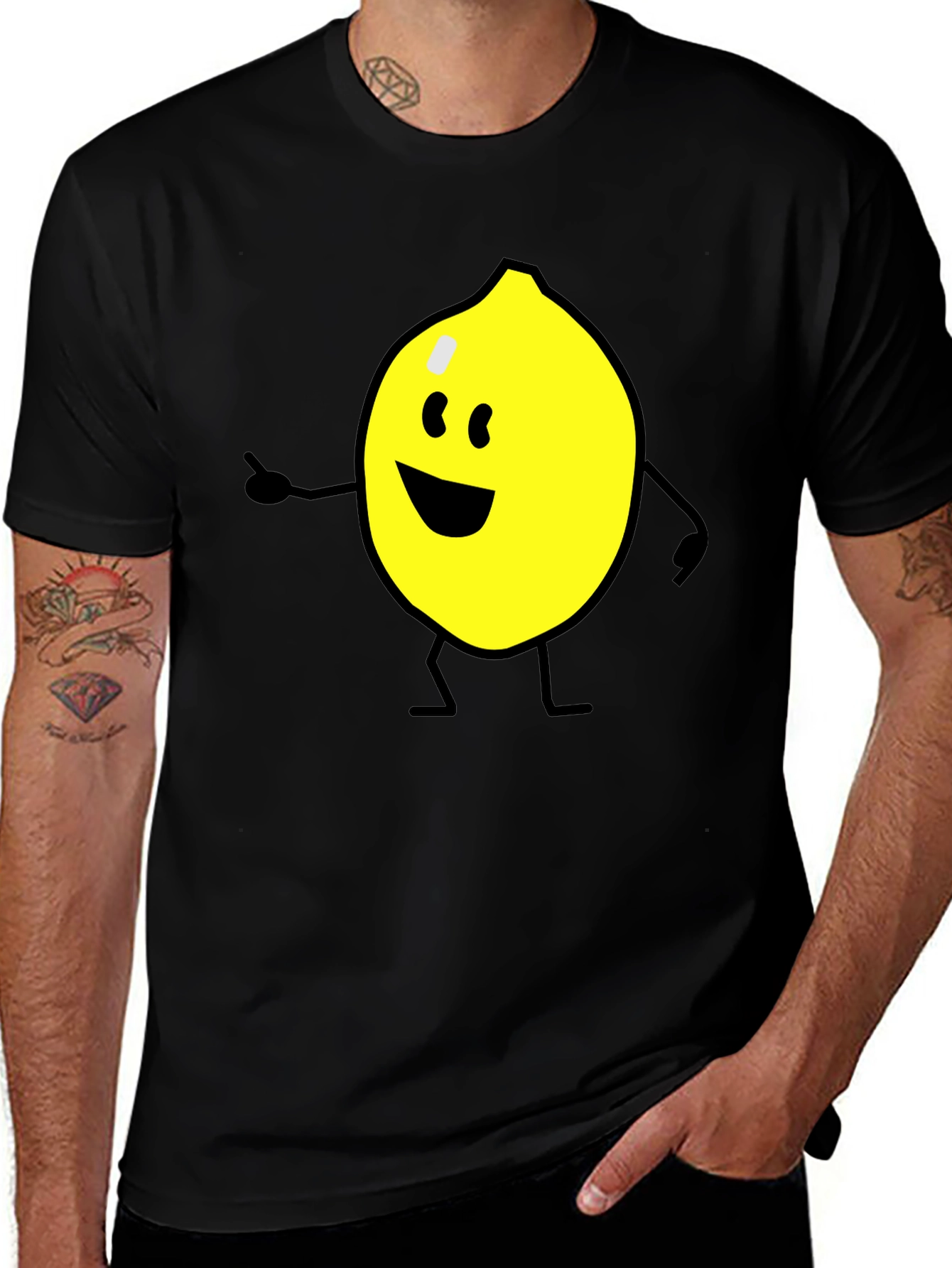 Variant 5 of Cheerful Lemon Graphic Tee - Black Cotton Shirt