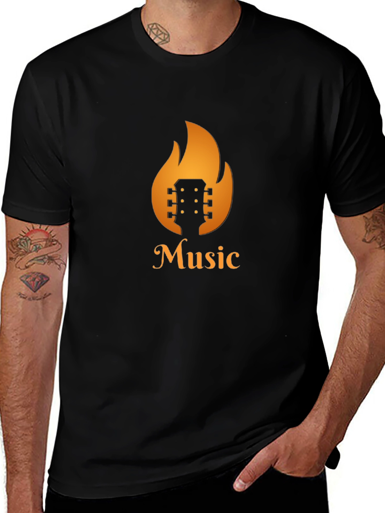 Variant 25 of Fiery Music T-Shirt - Guitar in Flames Design