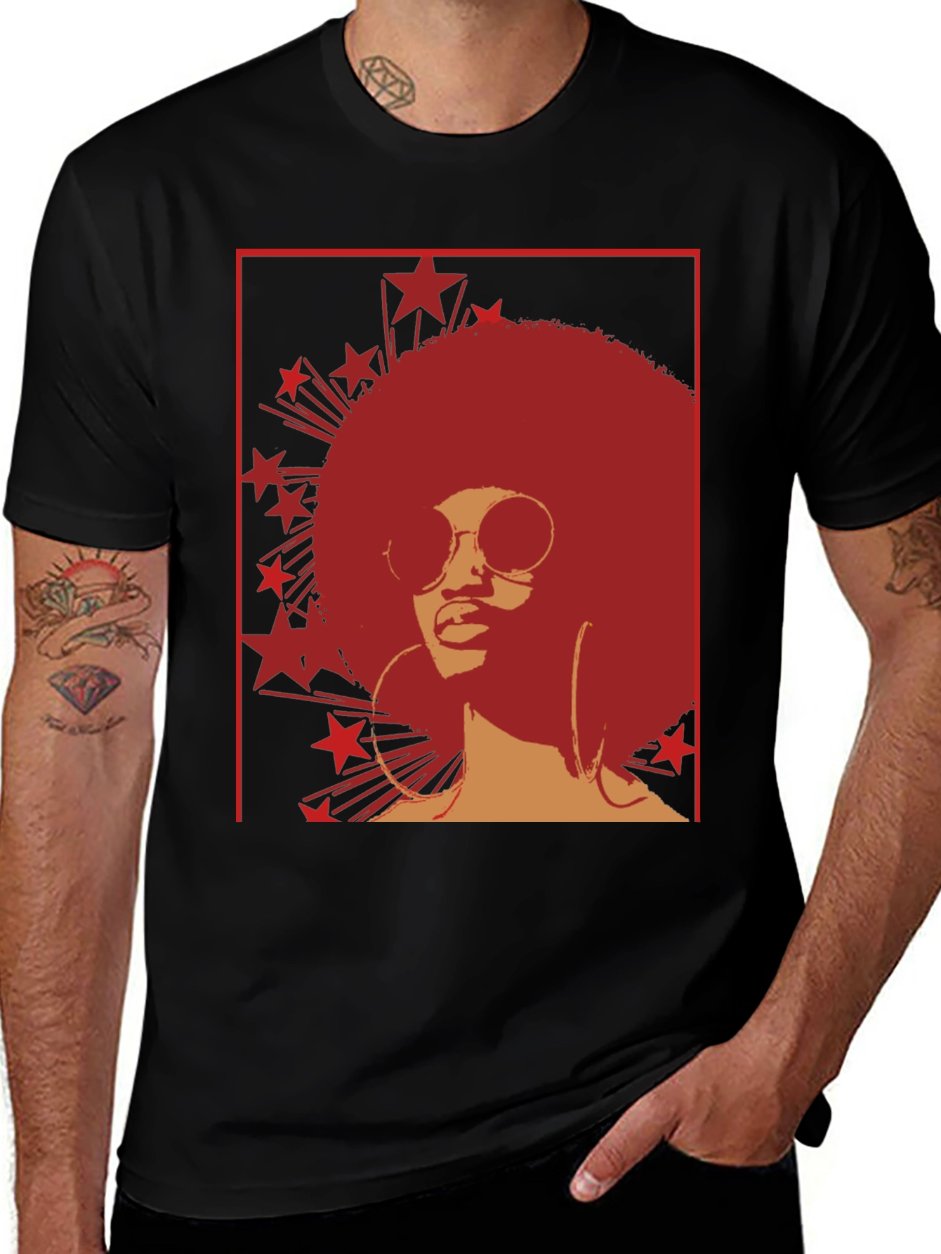 Retro Afro Star Graphic Tee - Cool Vintage Style