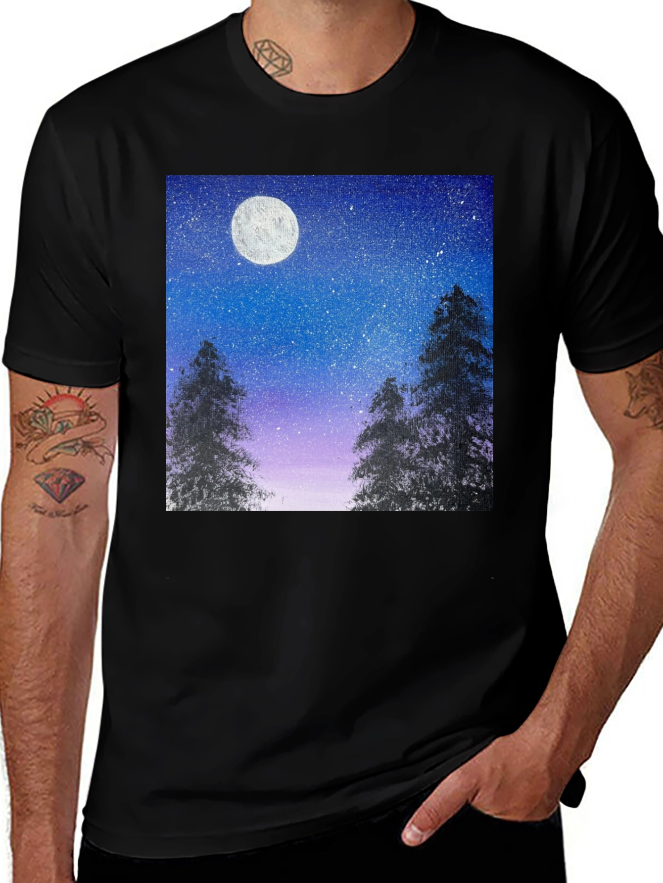 Night Sky Moon Print T-Shirt