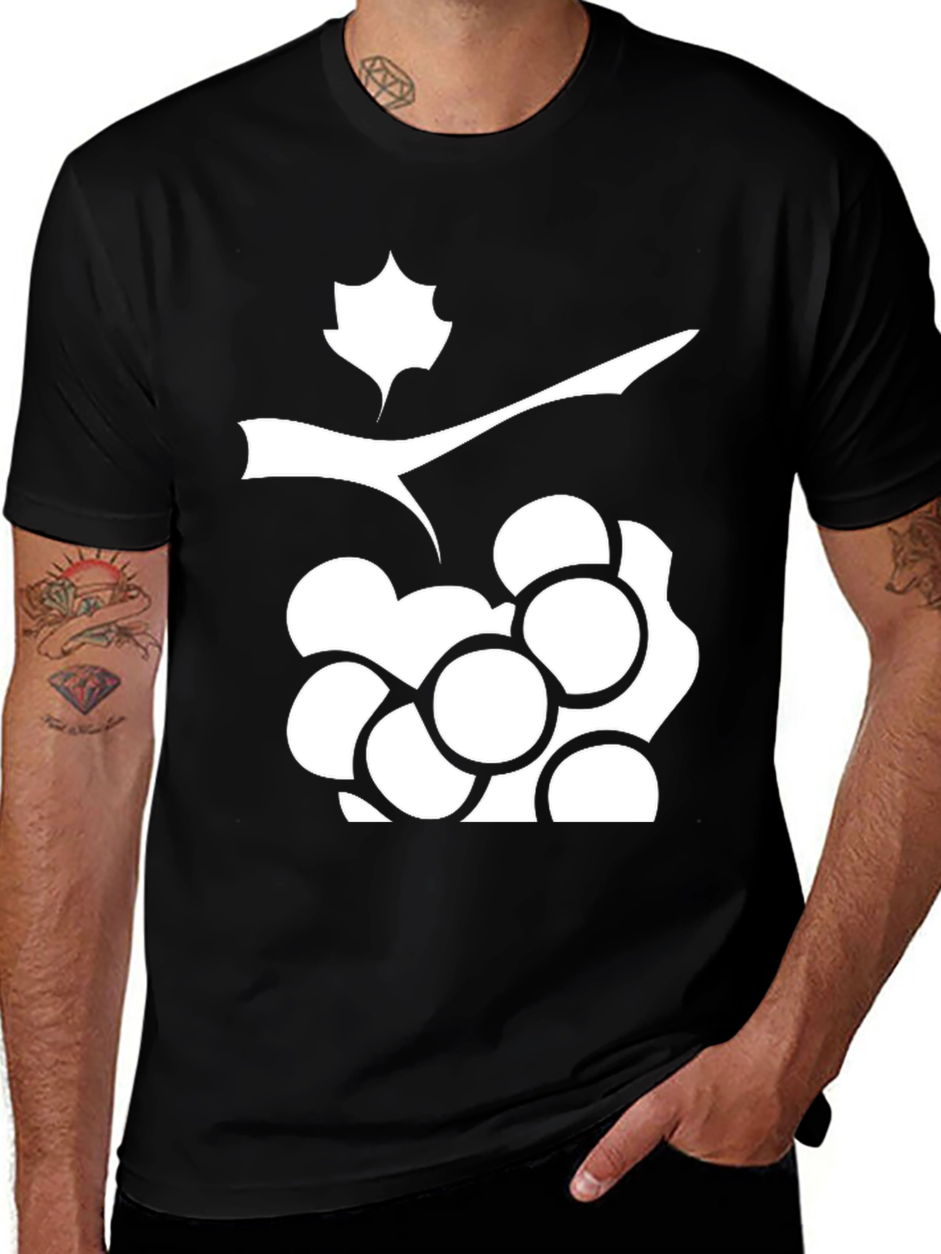 Variant 17 of Stylish Black T-Shirt with White Grape Design