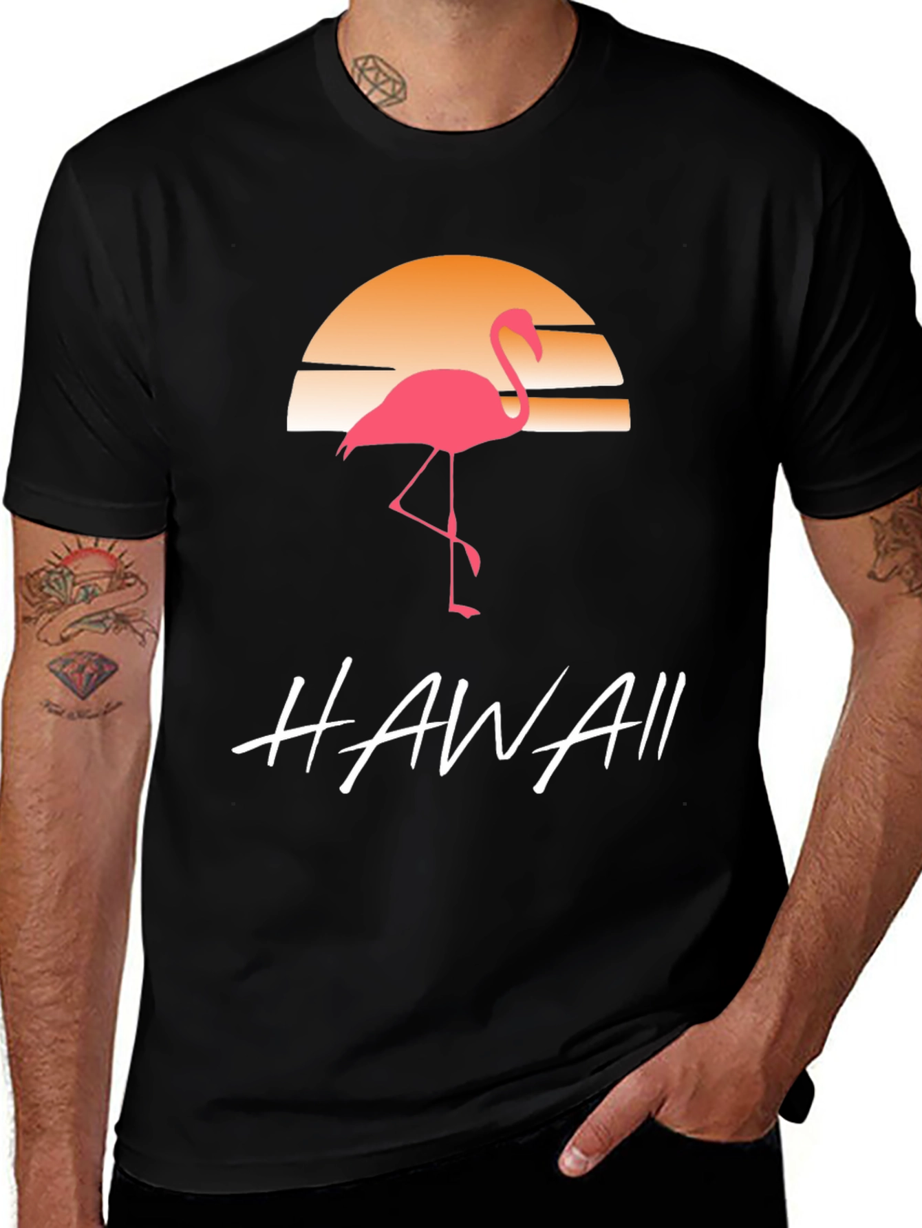 Variant 13 of Hawaii Flamingo T-Shirt Sunset Design