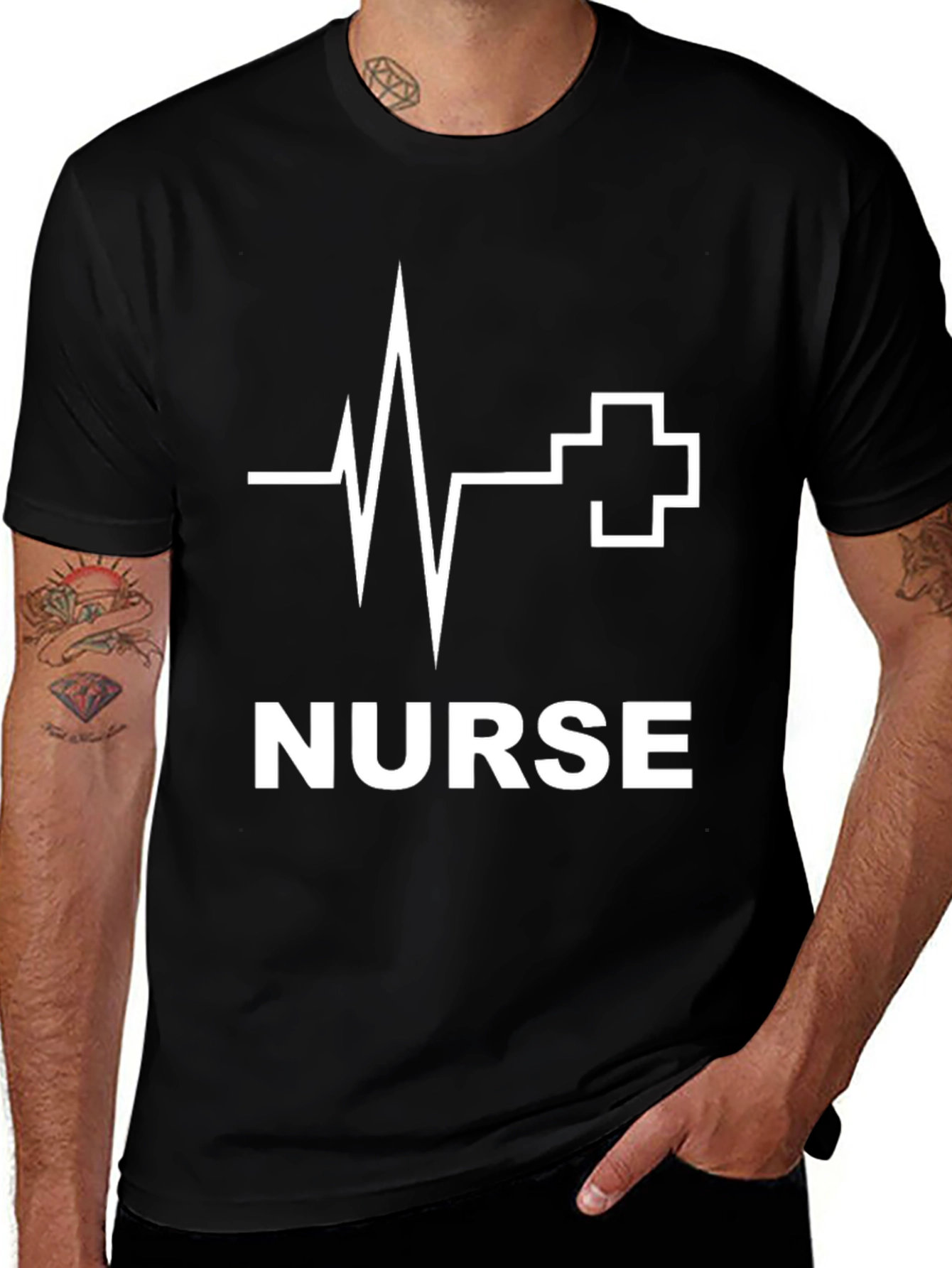 Black Nurse Heartbeat Graphic T-Shirt - Stylish and Comfortable main image