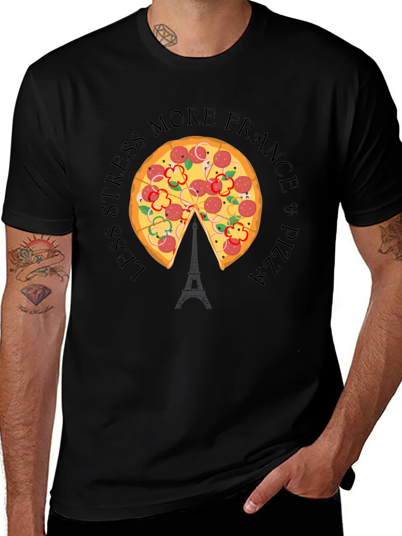 Variant 10 of France Pizza T-Shirt - Less Stress More Fun!