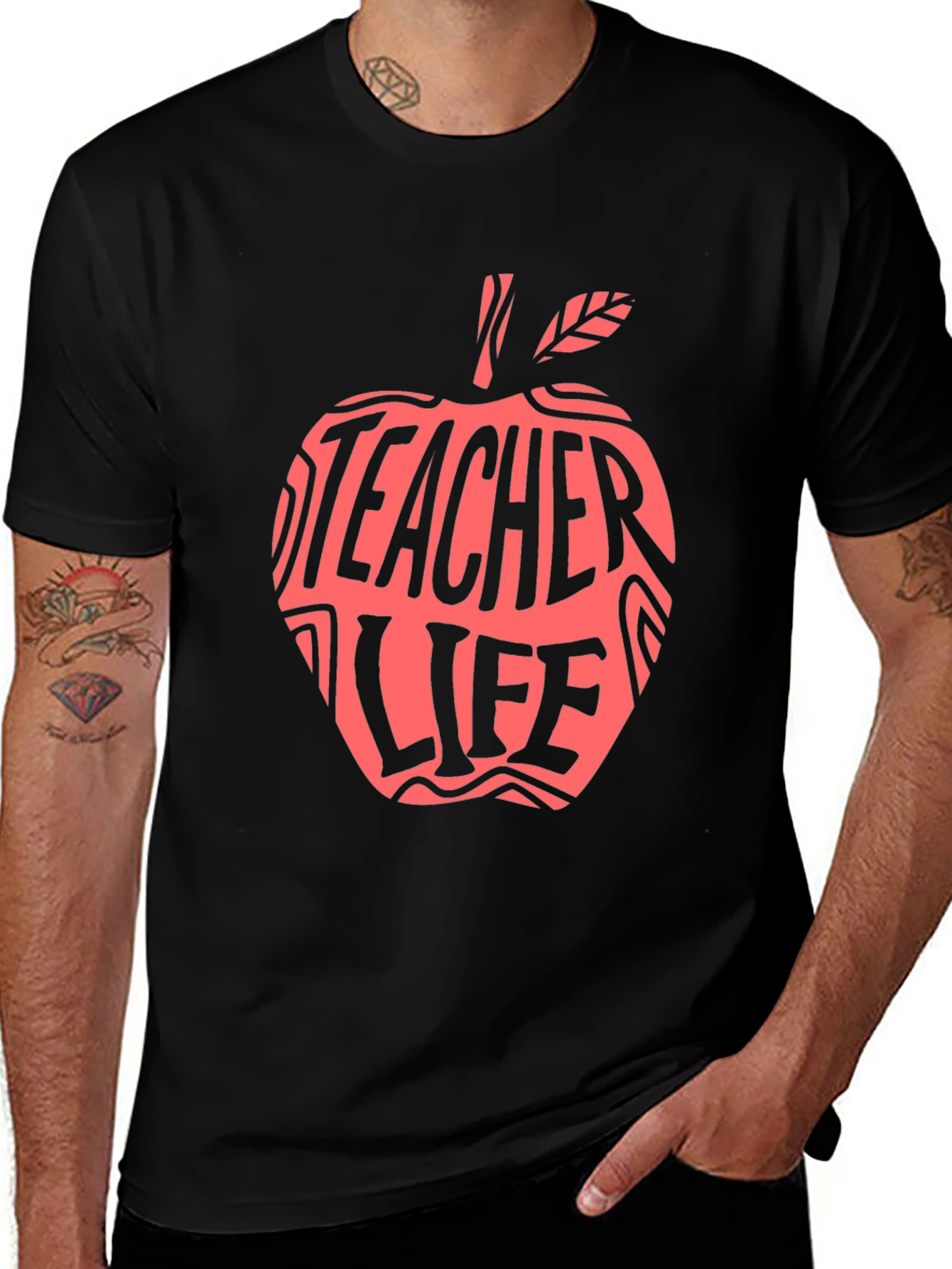 Variant 14 of Teacher Life Apple Graphic Tee - Black