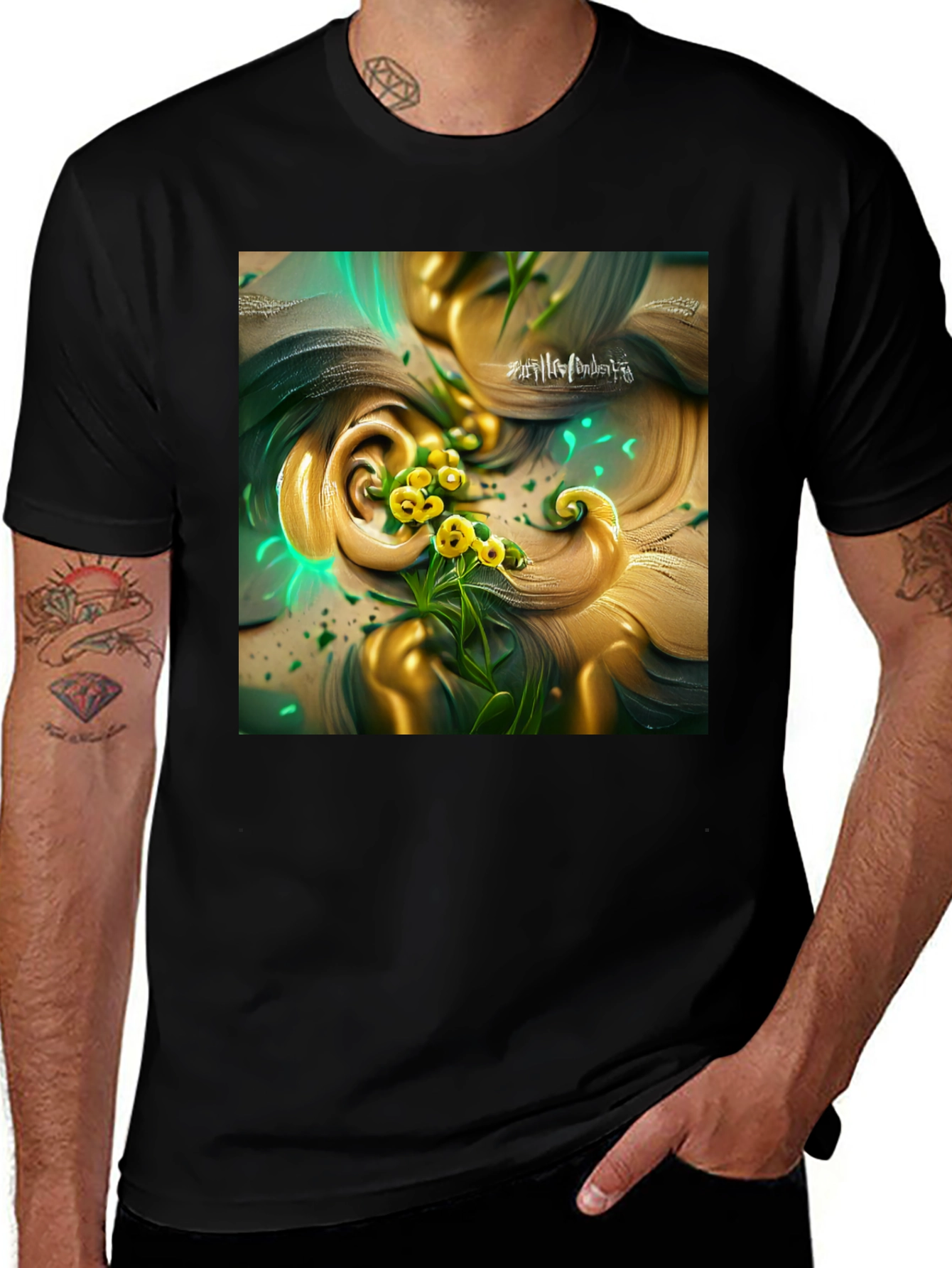 Variant 8 of Black T-Shirt with Artistic Floral Design