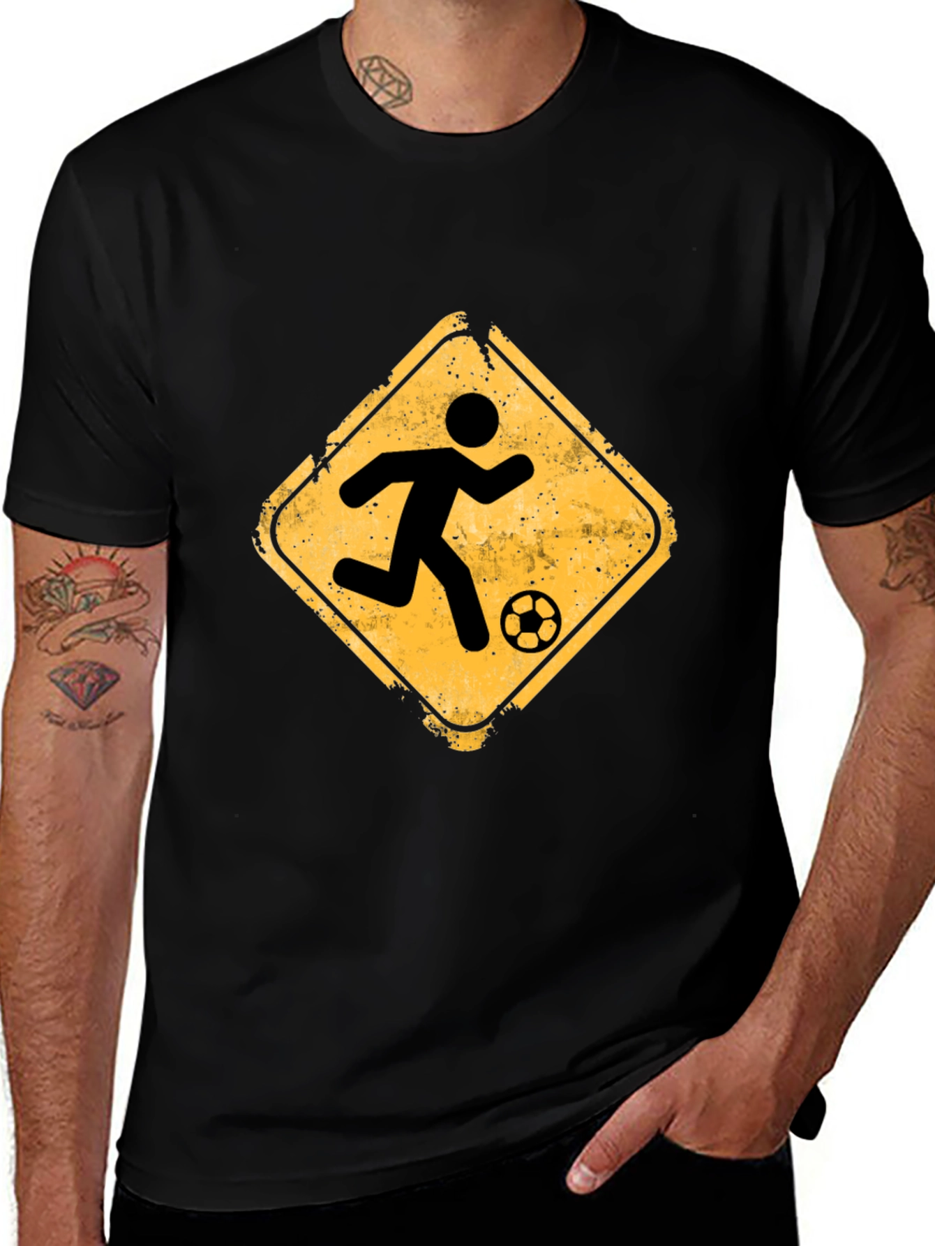 Variant 8 of Soccer Player Crossing T-Shirt - Black Graphic Tee