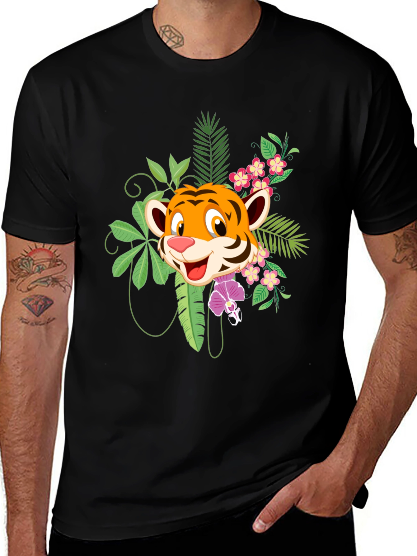 Variant 7 of Cartoon Tiger Graphic Tee - Jungle Theme Shirt