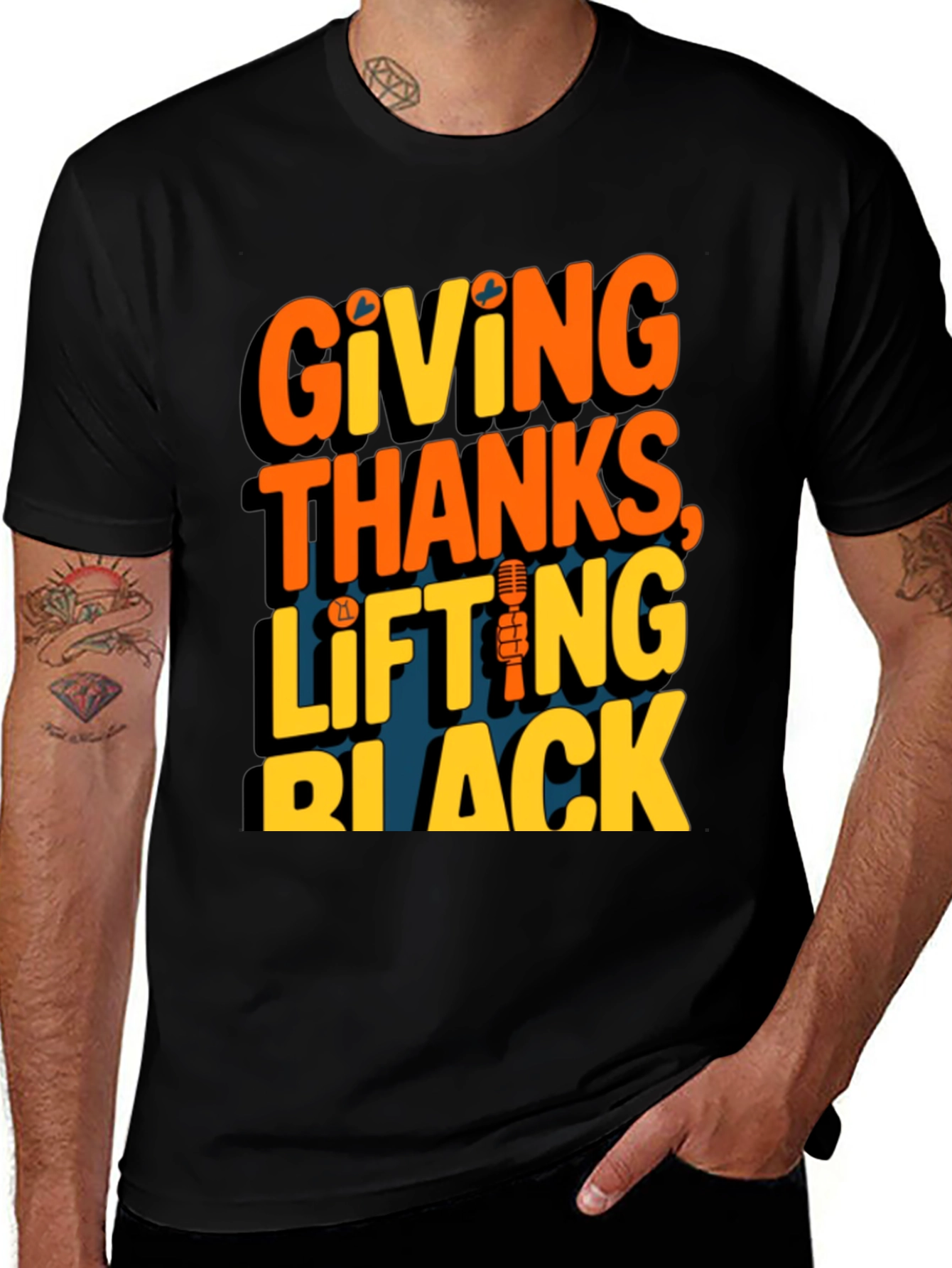 Variant 17 of Giving Thanks Lifting Black Graphic Tee