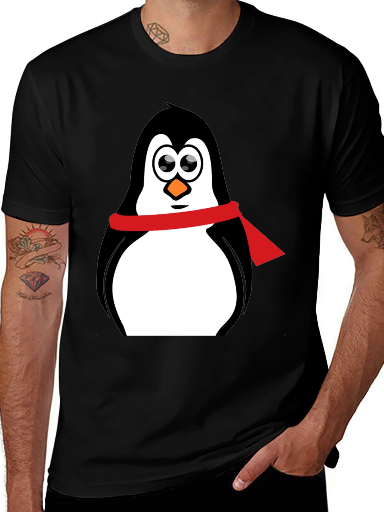 Variant 3 of Penguin Graphic Tee - Cartoon Penguin with Scarf