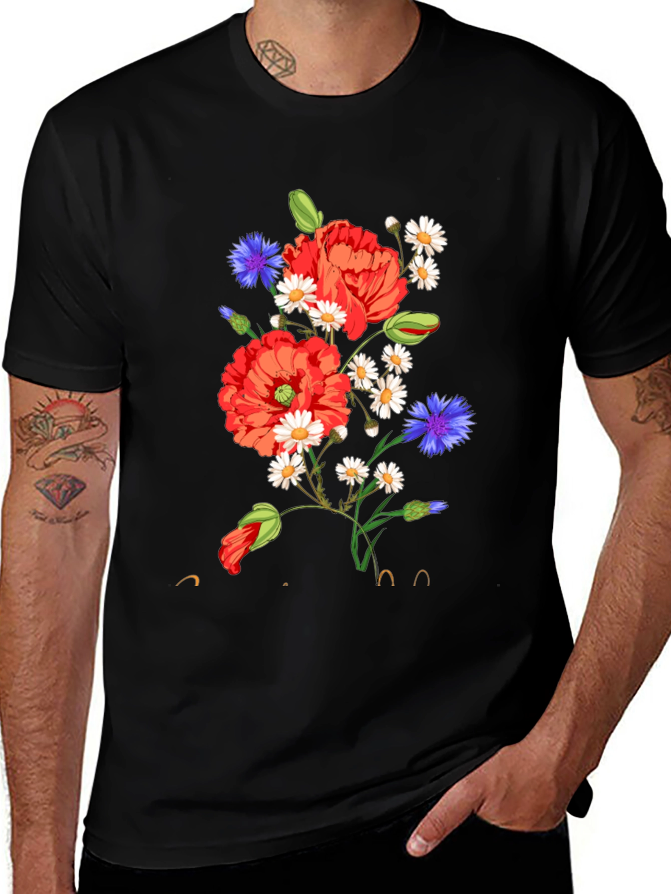 Variant 9 of Floral Print Black T-Shirt