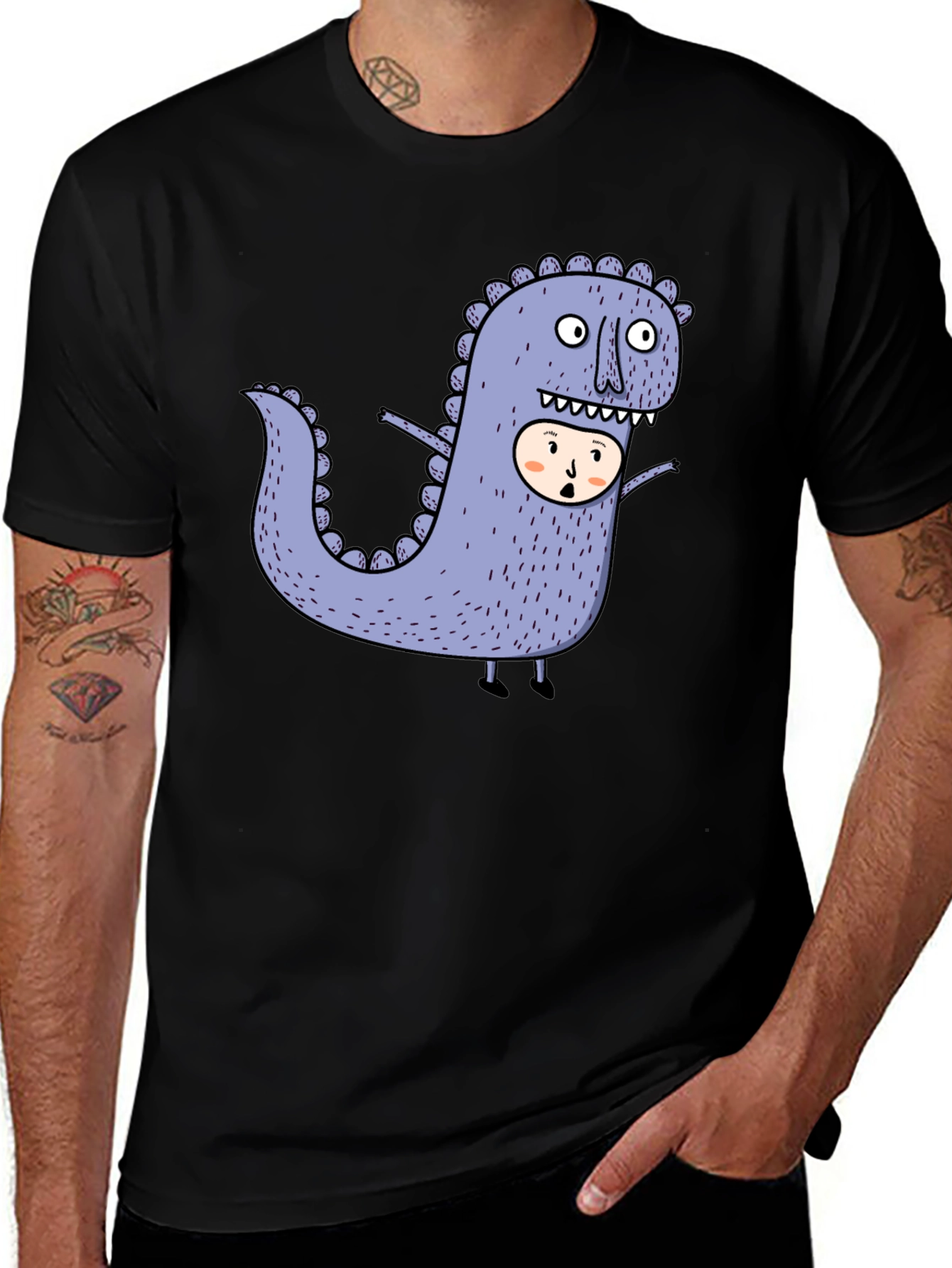 Variant 27 of Funny Dinosaur Costume T-Shirt - Black Cotton Tee