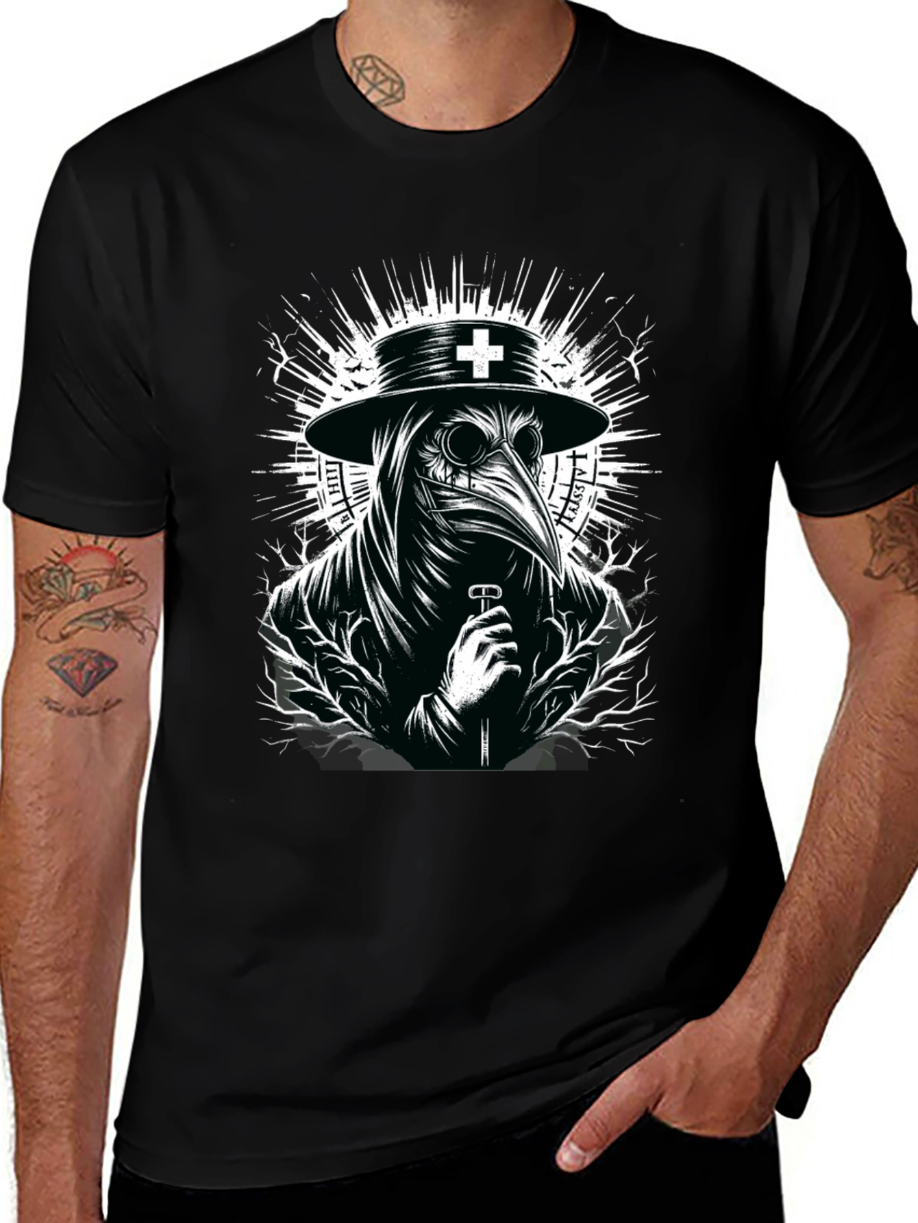 Variant 13 of Plague Doctor Graphic T-Shirt - Black