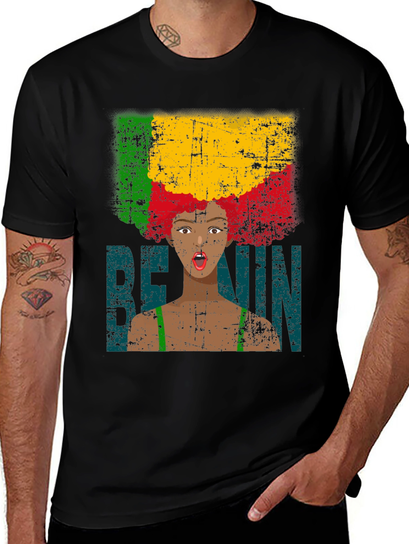 Benin Flag Afro Woman Graphic Tee