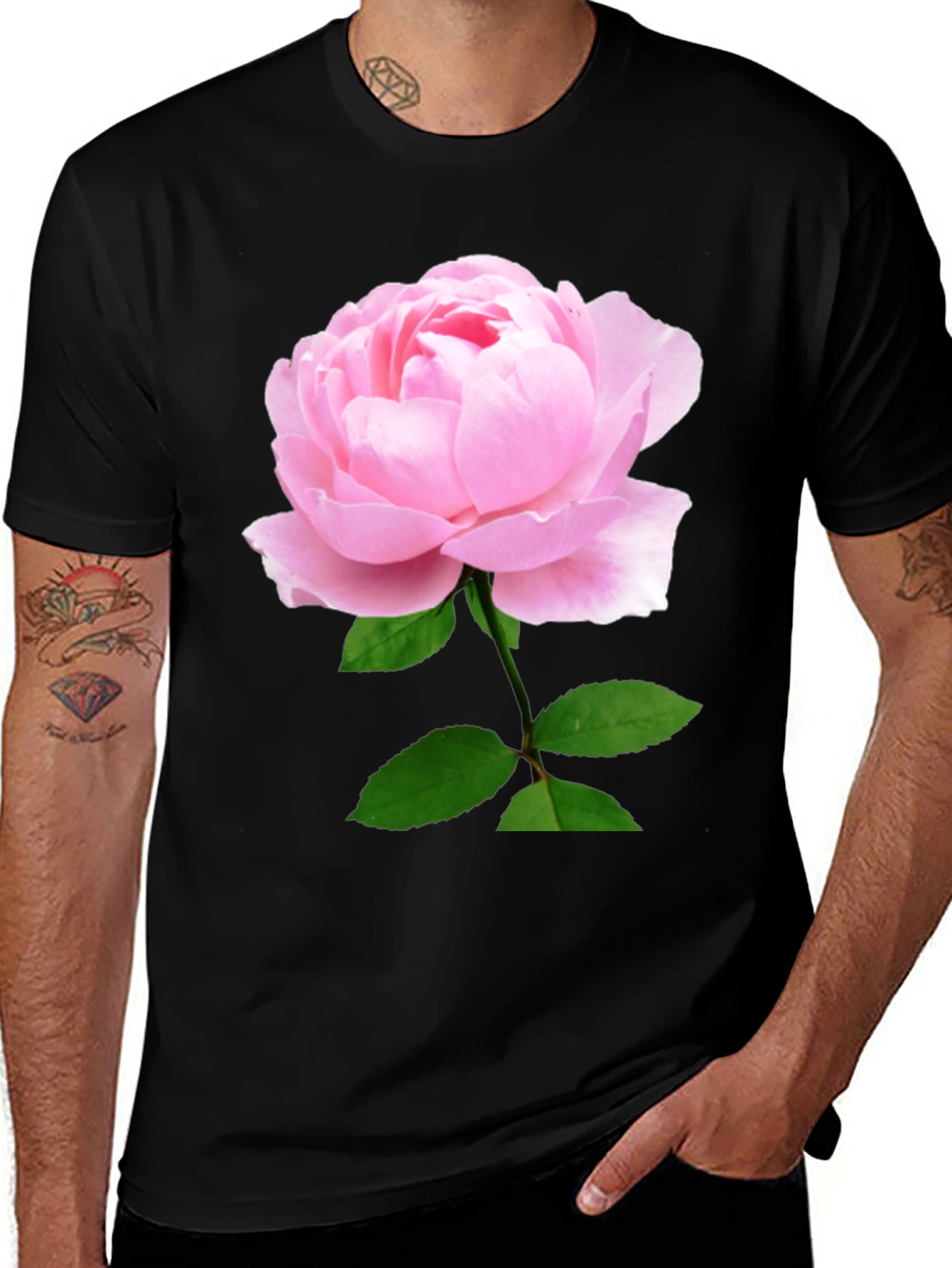 Variant 20 of Black T-Shirt with Pink Rose Print
