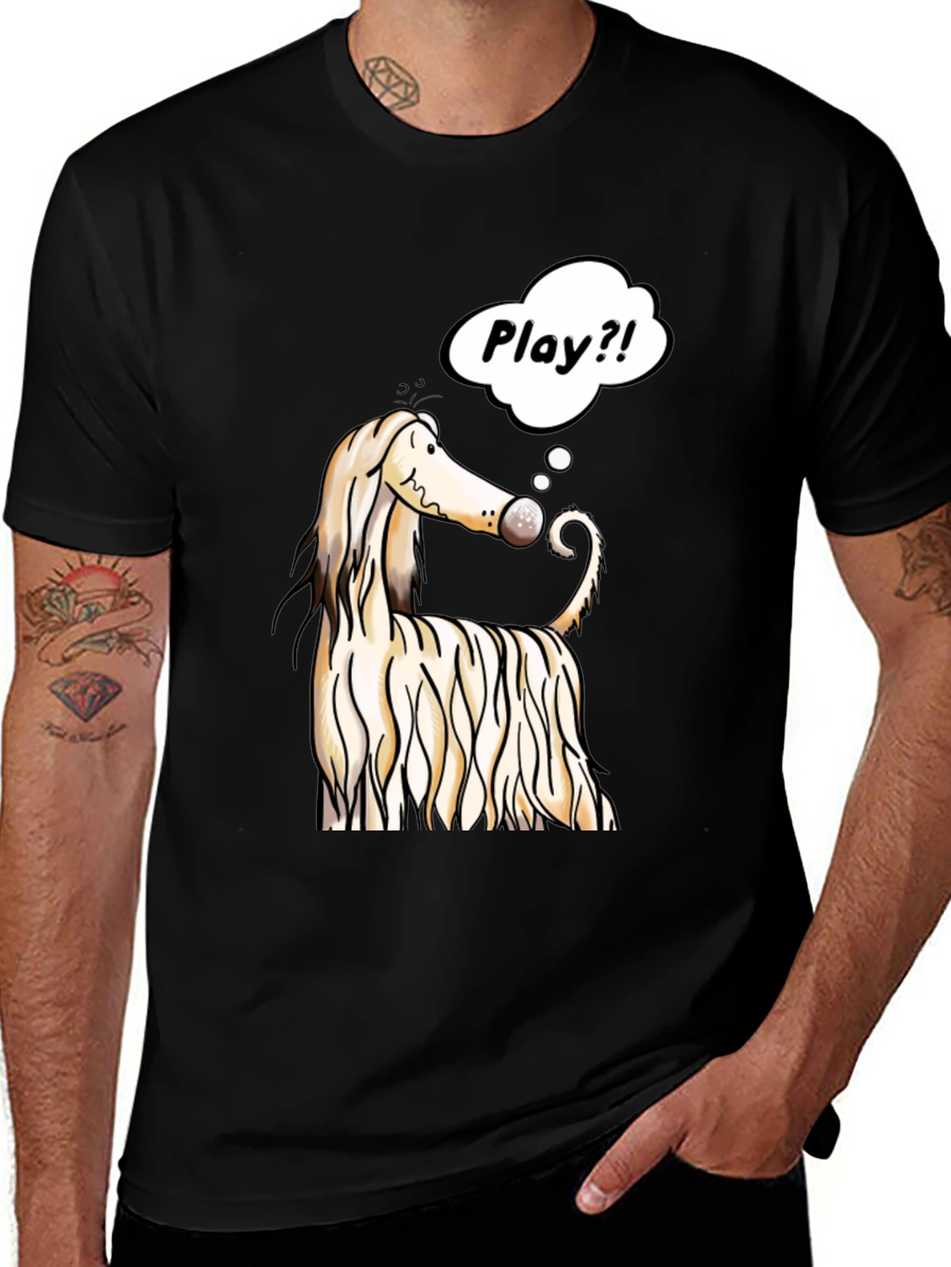 Variant 20 of Dog Cartoon Play T-Shirt - Black Cotton Tee