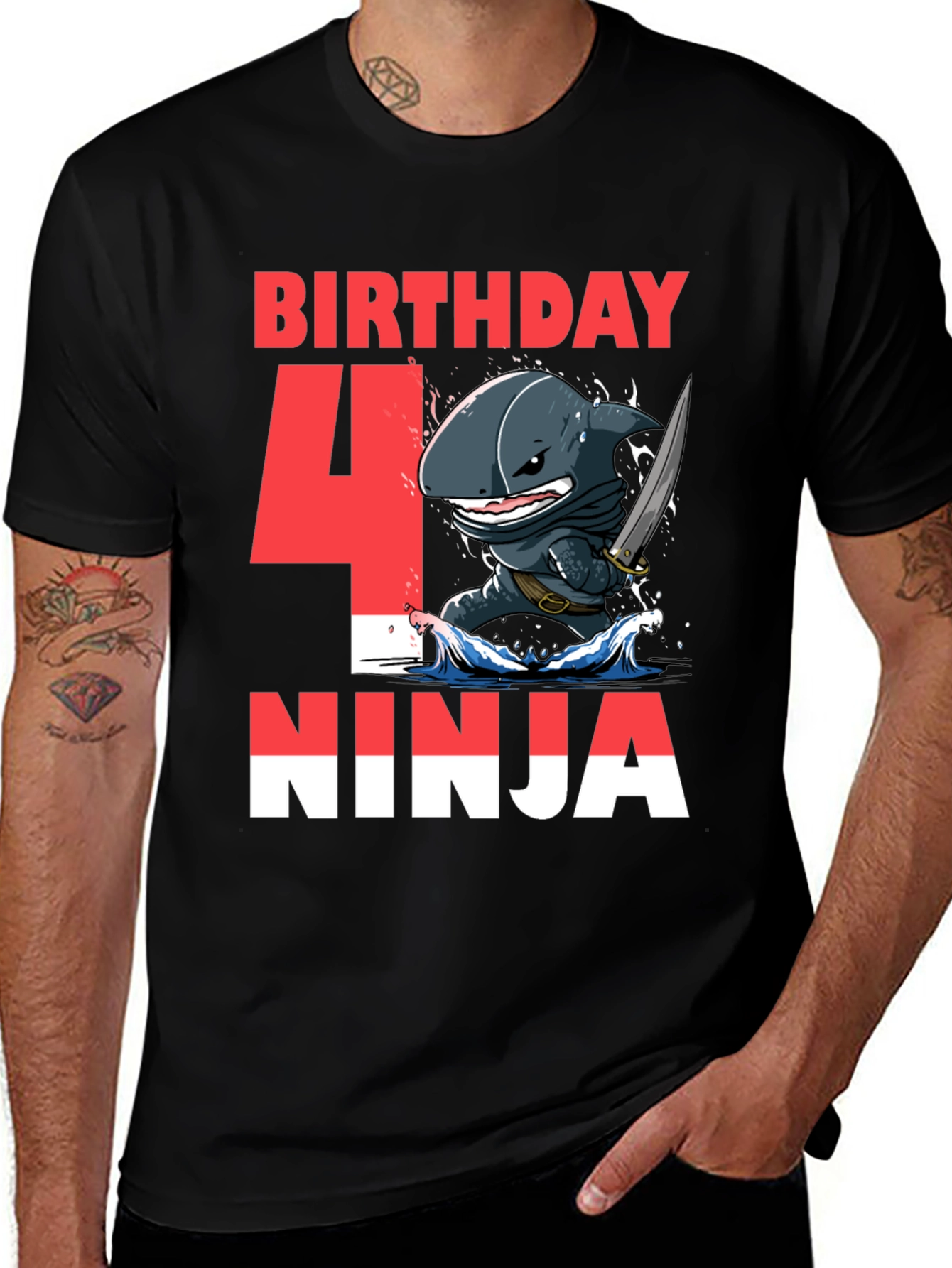 Variant 26 of Birthday Ninja Shark Black T-Shirt