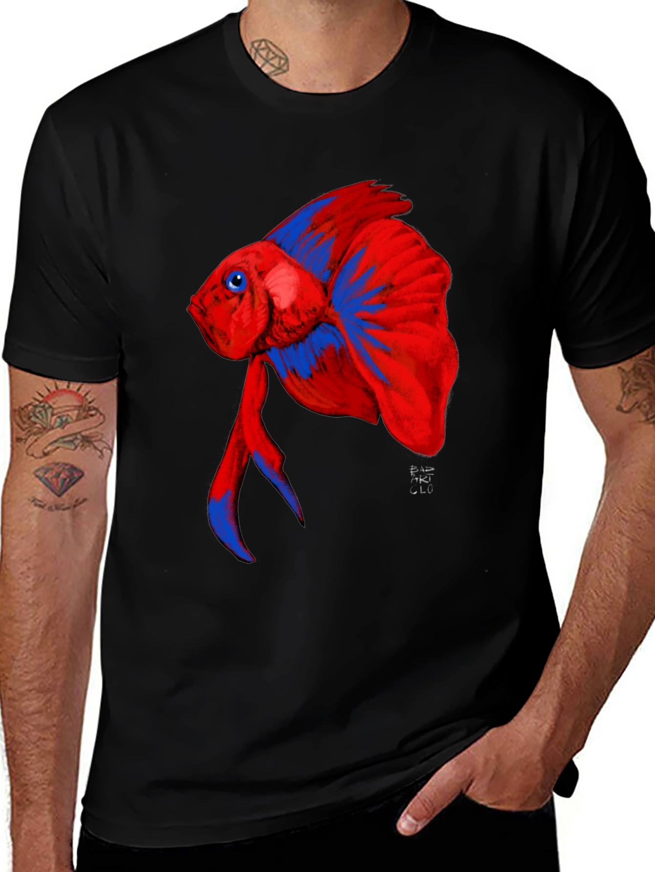 Variant 23 of Red & Blue Betta Fish Graphic Tee